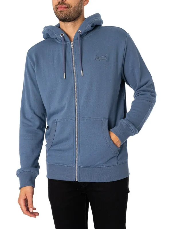 Superdry Essential Logo Zip Hoodie - Heritage Washed Blue