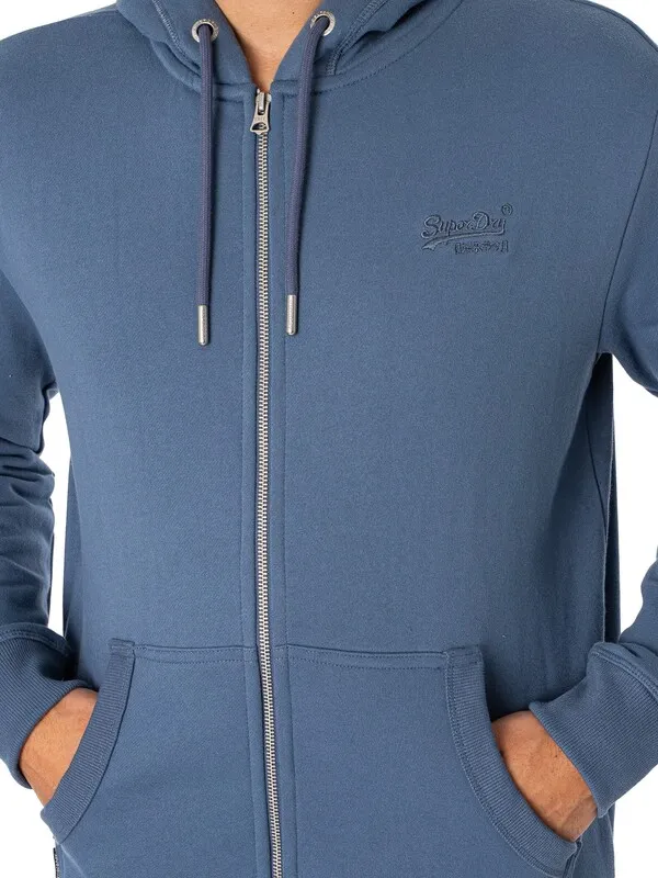 Superdry Essential Logo Zip Hoodie - Heritage Washed Blue