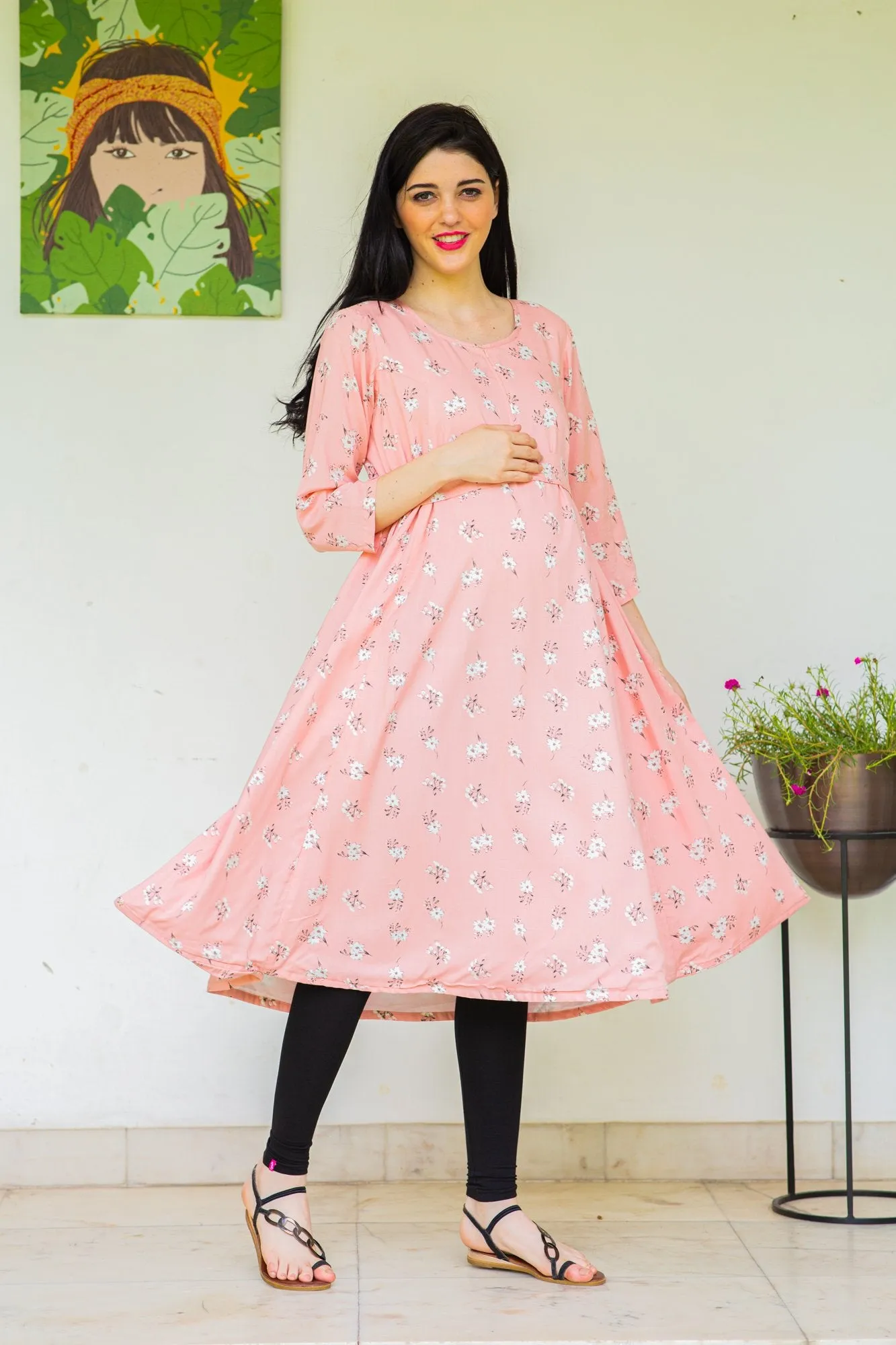 Taffy Maternity & Nursing Dual Cowl Dress Kurta