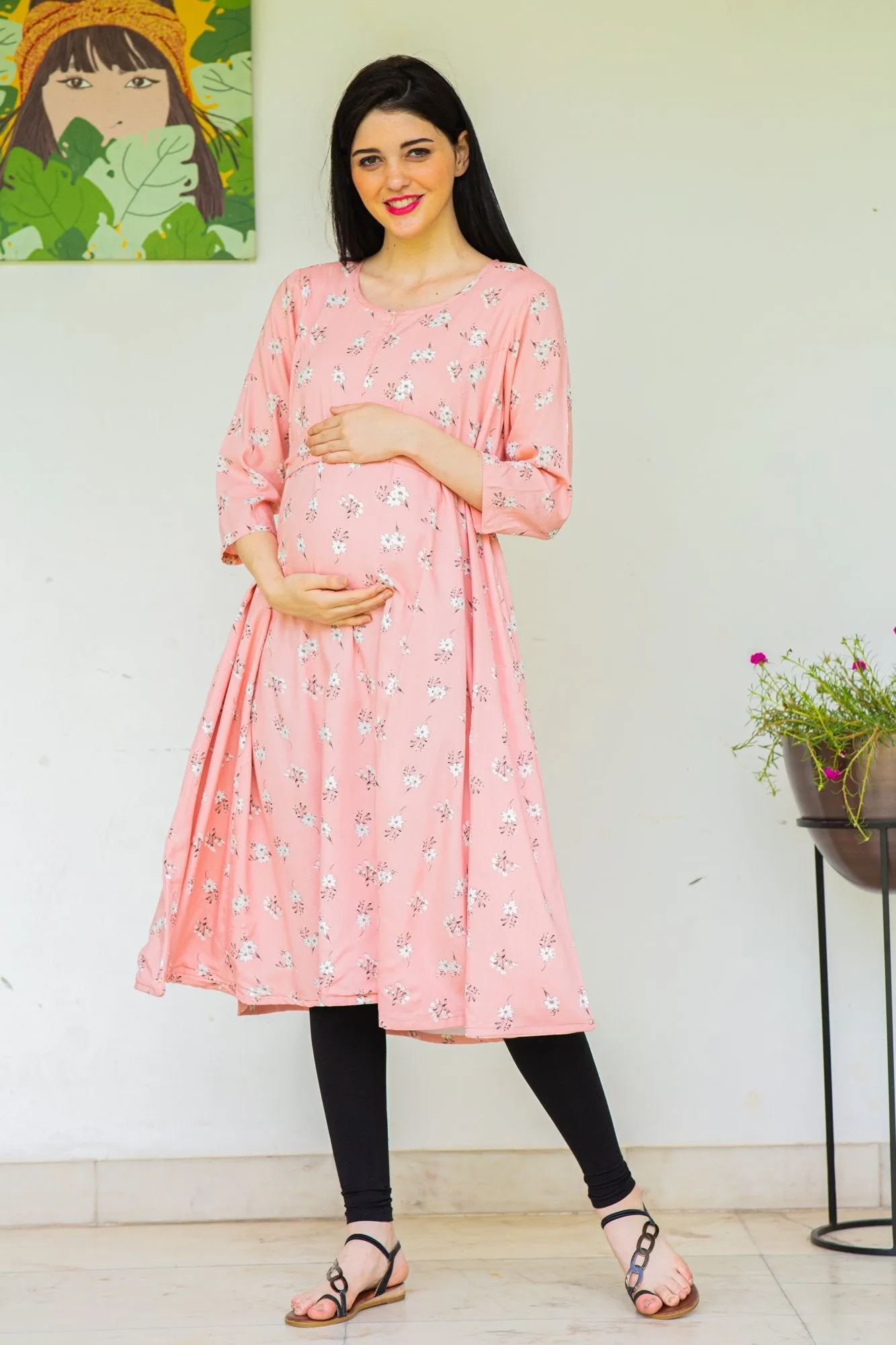 Taffy Maternity & Nursing Dual Cowl Dress Kurta