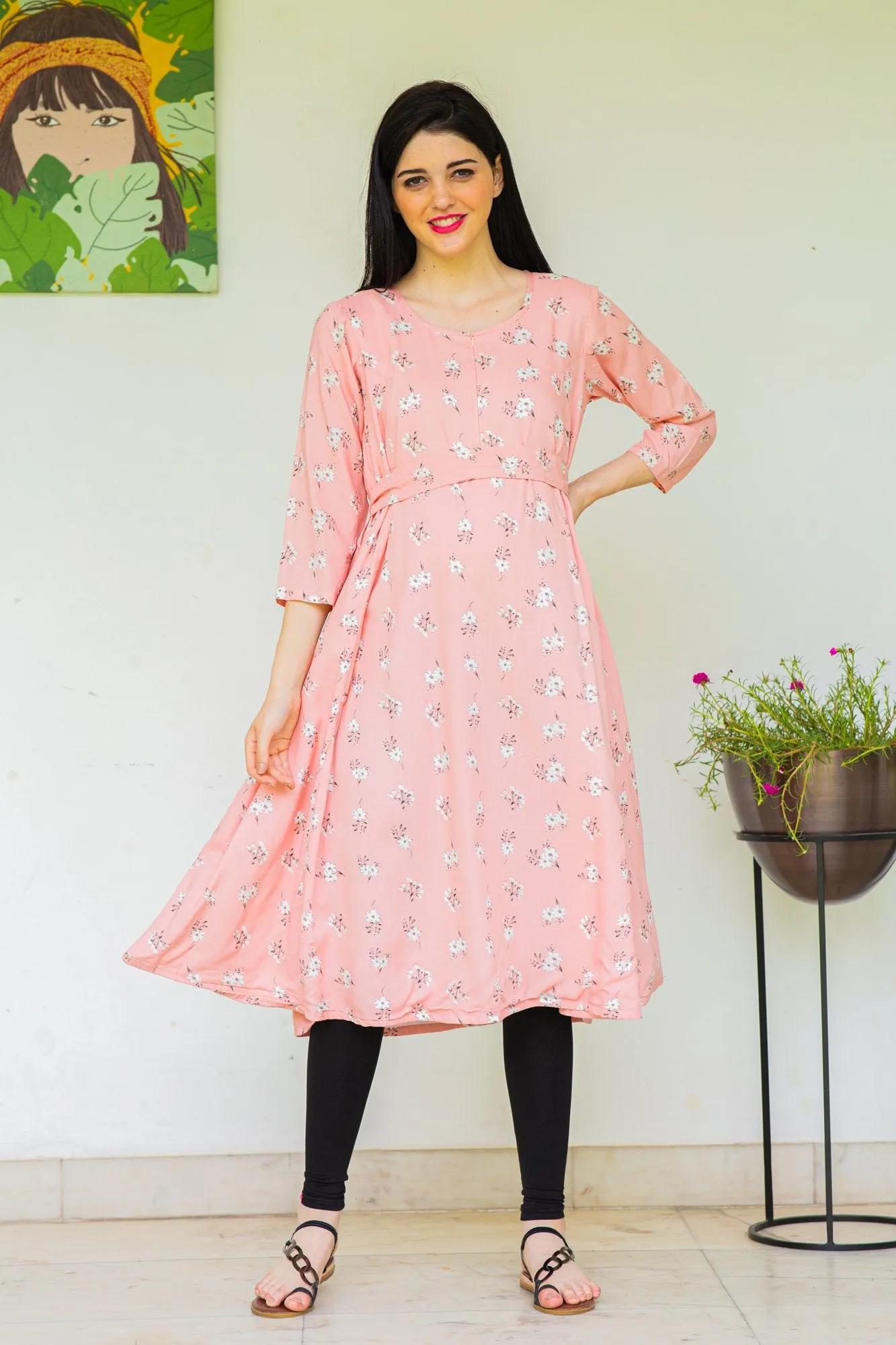 Taffy Maternity & Nursing Dual Cowl Dress Kurta