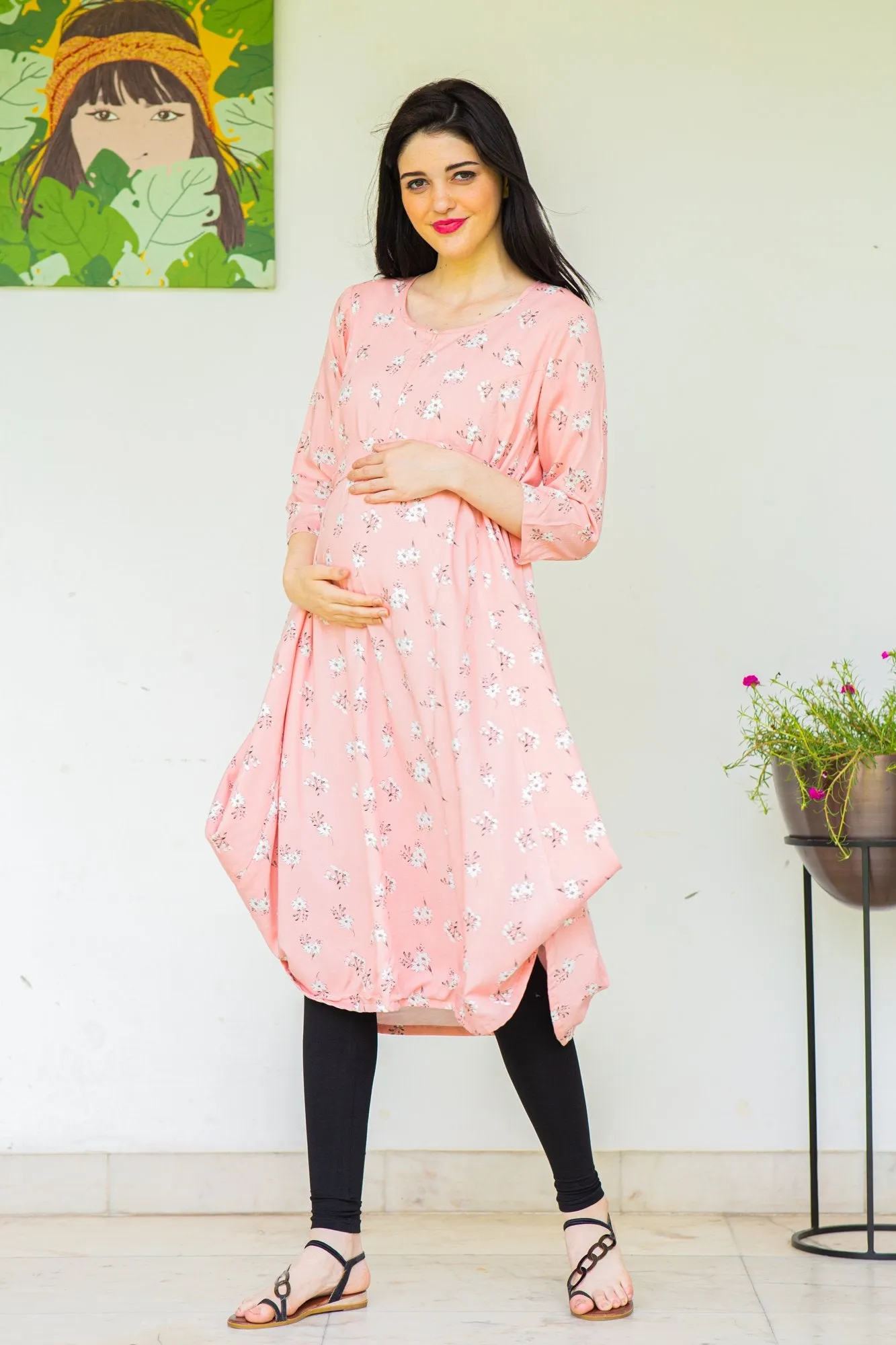 Taffy Maternity & Nursing Dual Cowl Dress Kurta