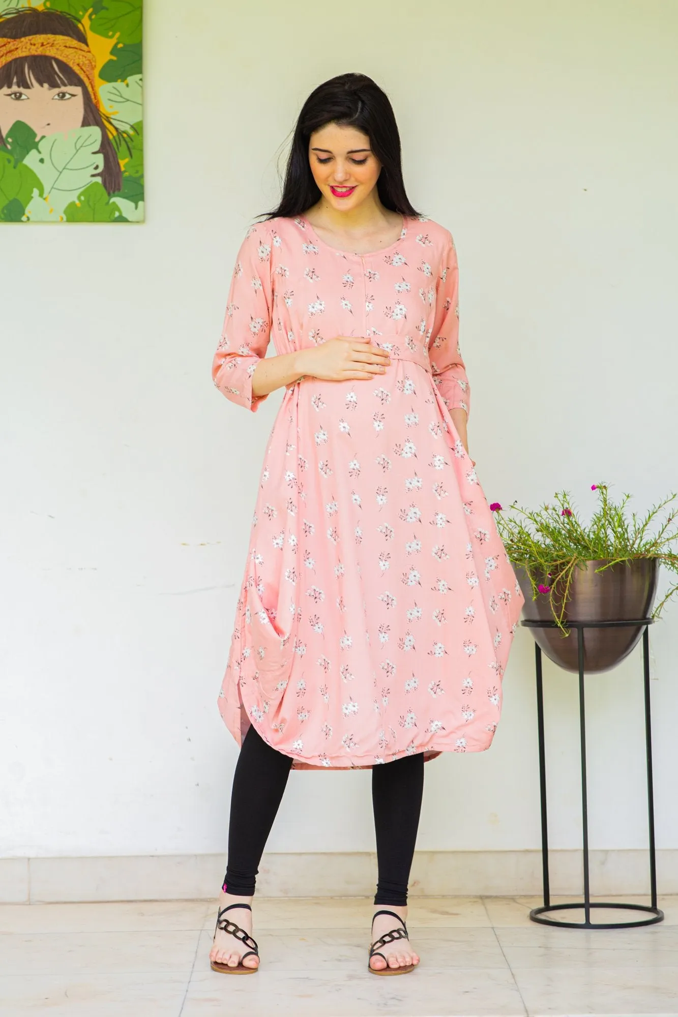 Taffy Maternity & Nursing Dual Cowl Dress Kurta