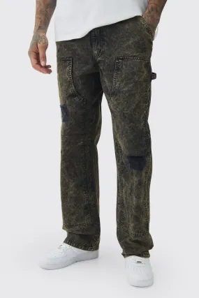 Tall Acid Wash Carpenter Trousers With Knee Rips