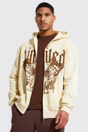 Tall Butterfly Graphic Zip Through Hoodie | boohooMAN UK