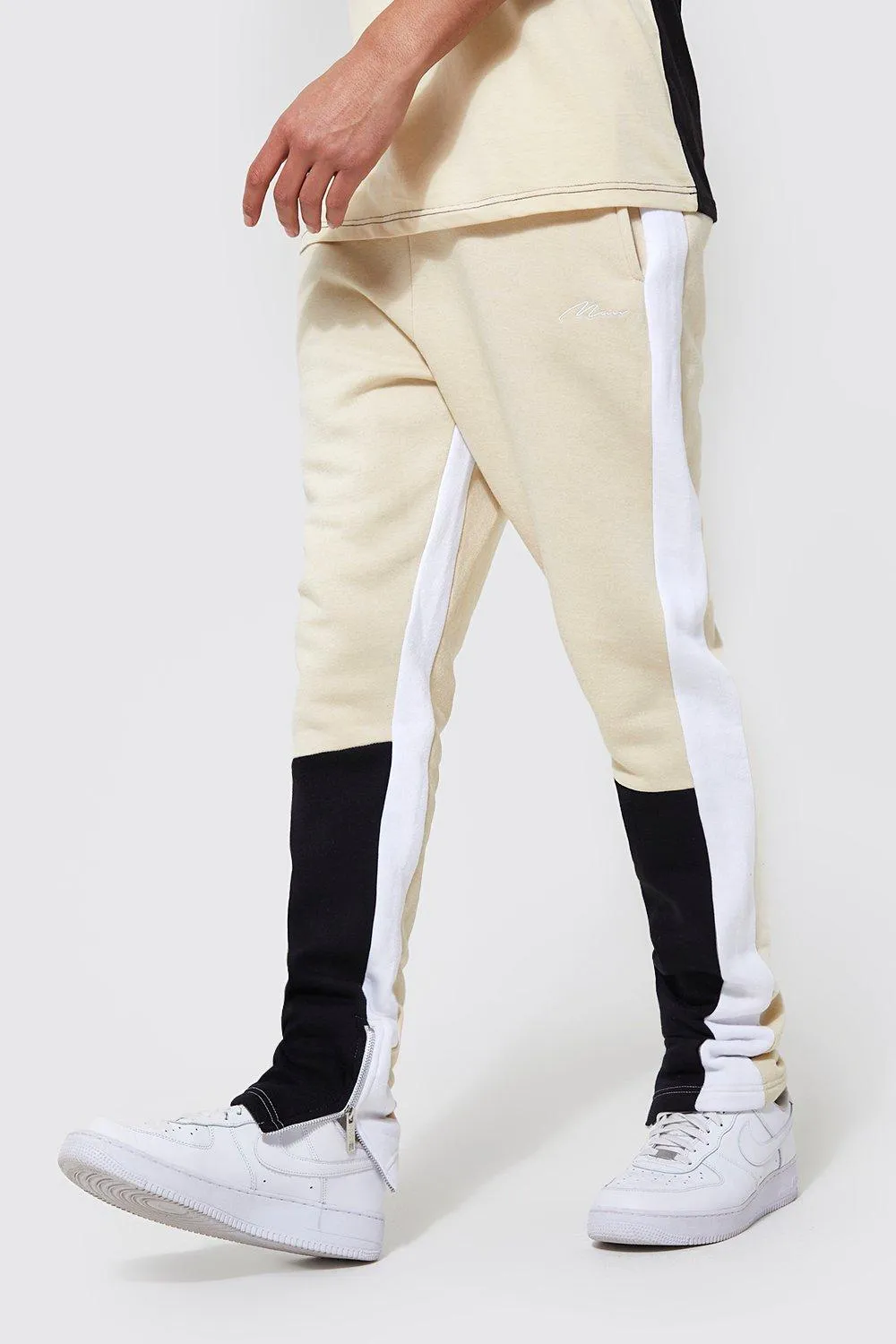 Tall Slim Fit Man Colour Block Joggers | boohooMAN UK