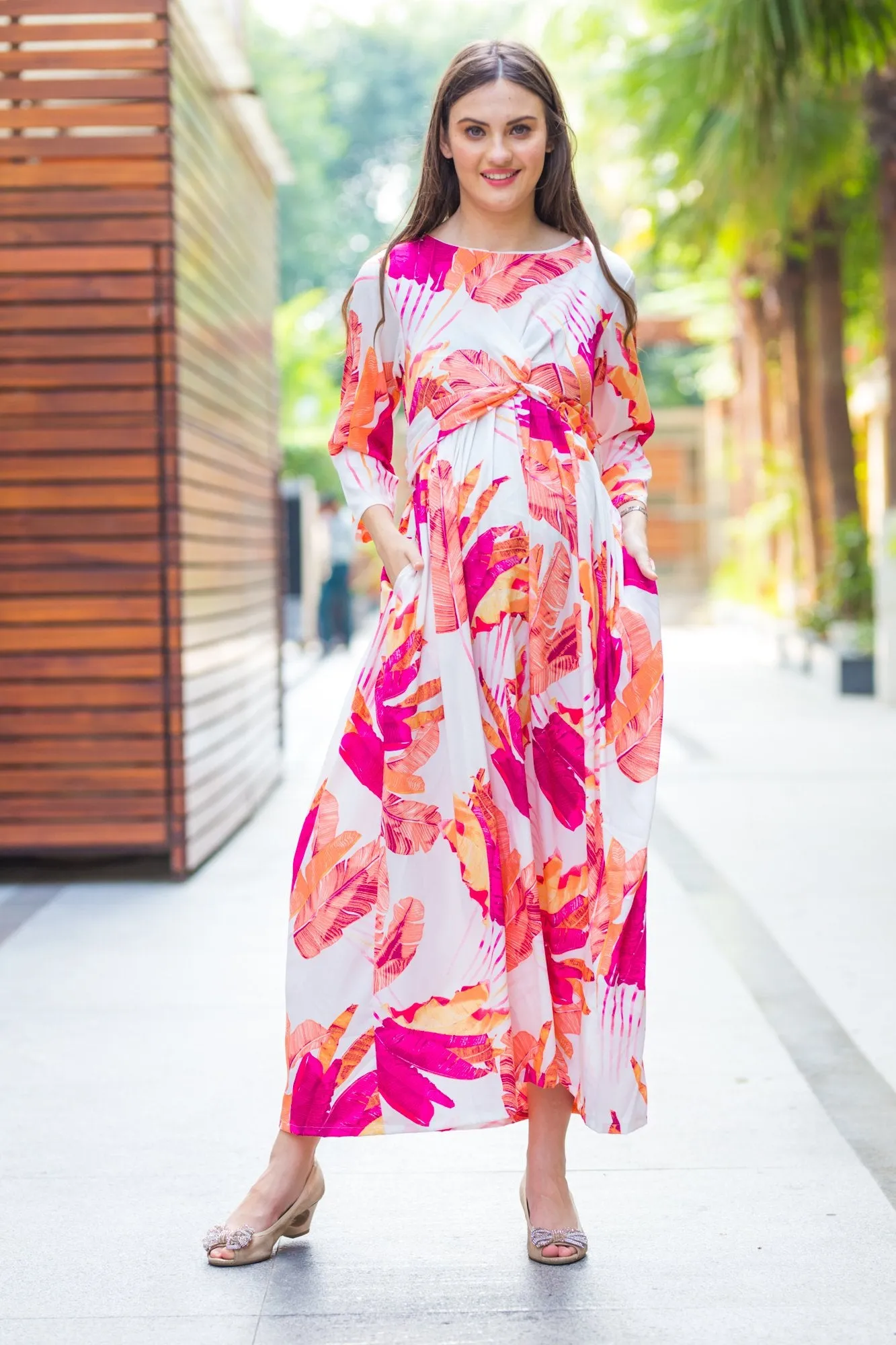 Tangy Floral Knot Maternity Midi Dress