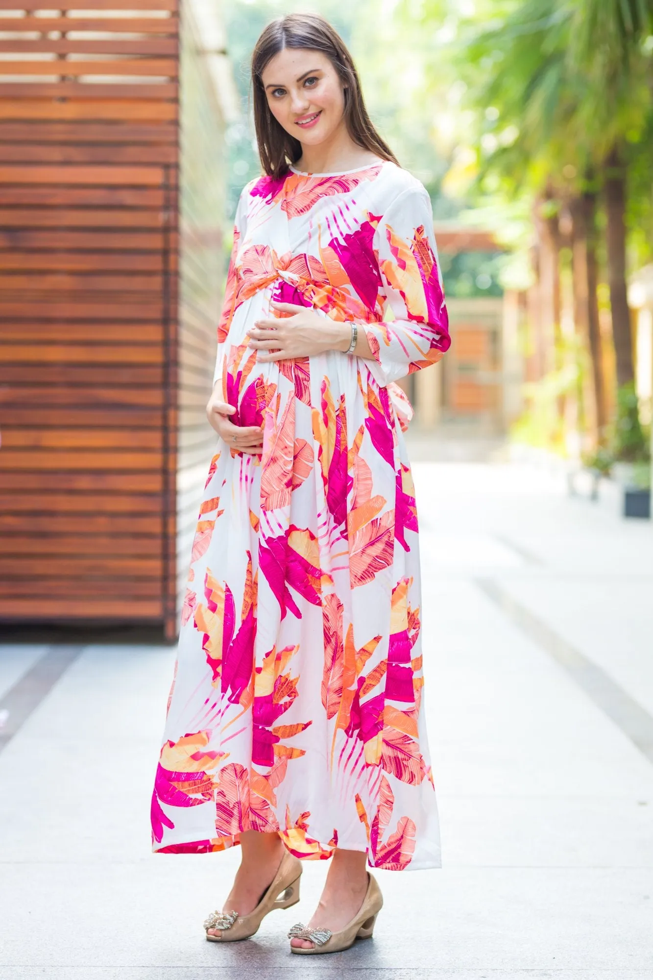 Tangy Floral Knot Maternity Midi Dress