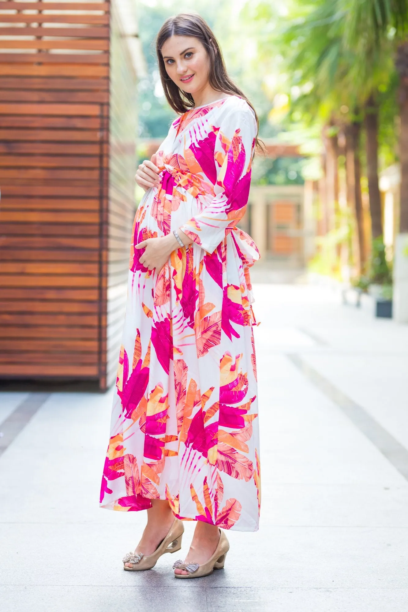 Tangy Floral Knot Maternity Midi Dress