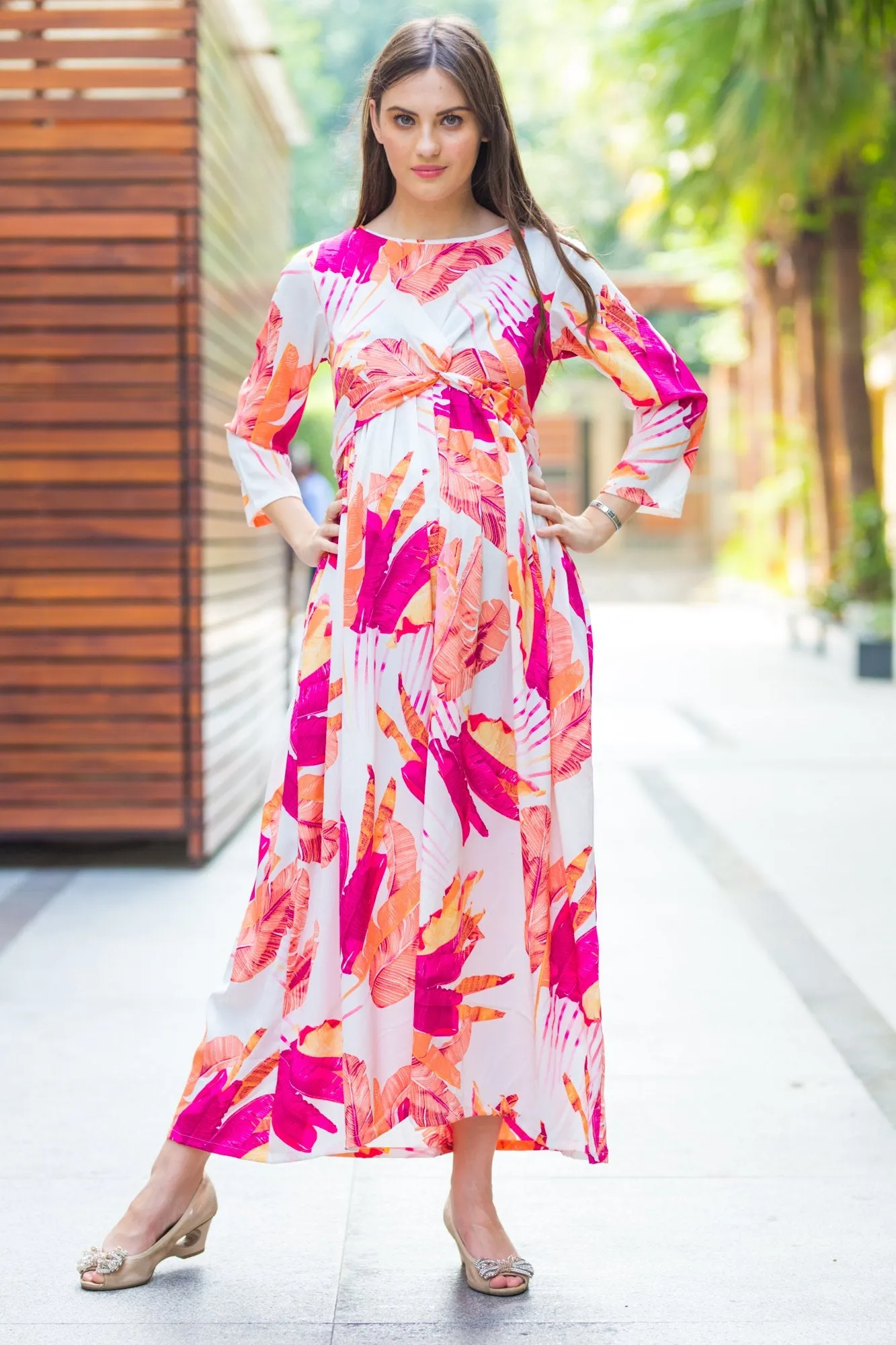 Tangy Floral Knot Maternity Midi Dress