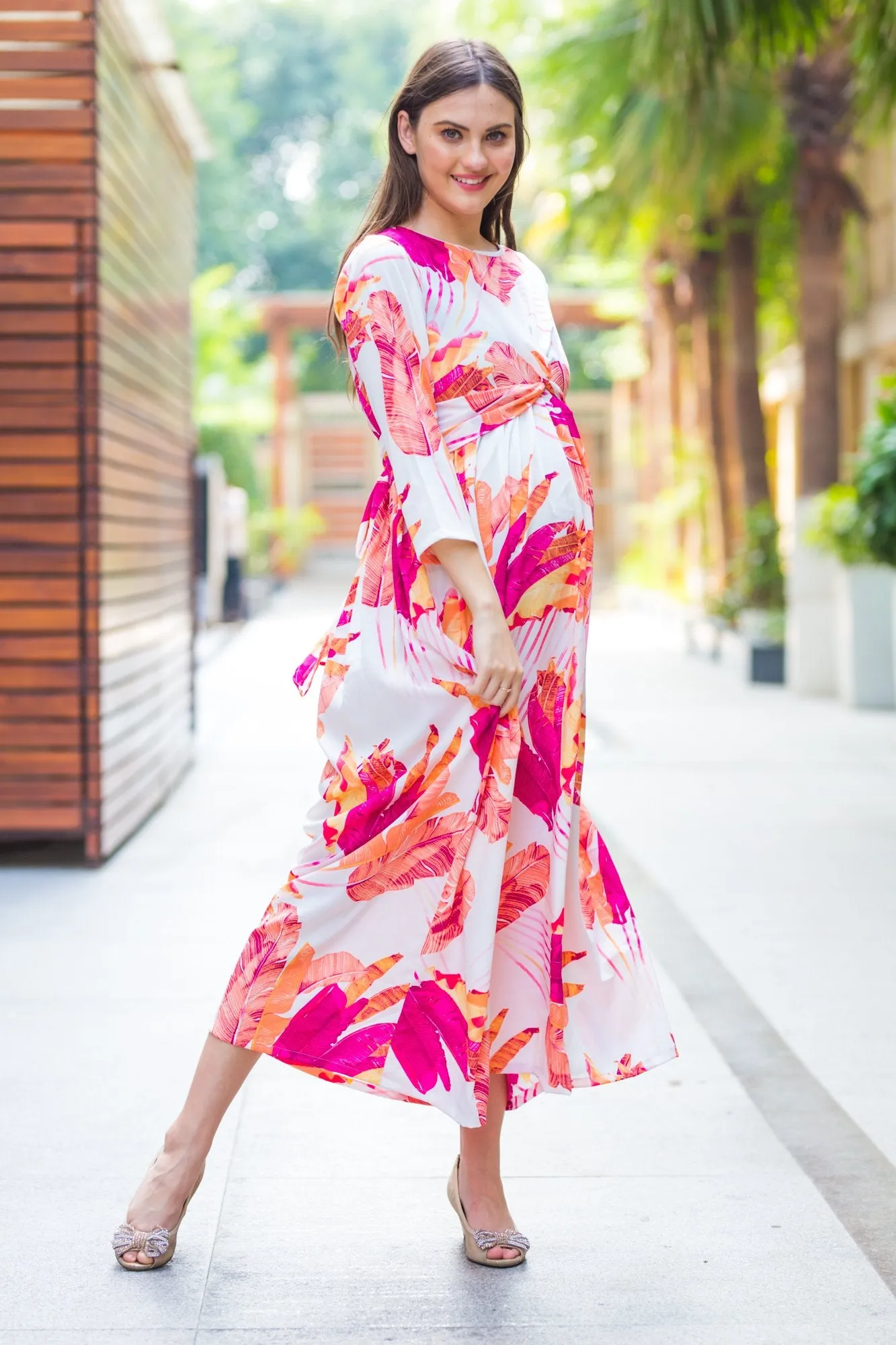 Tangy Floral Knot Maternity Midi Dress