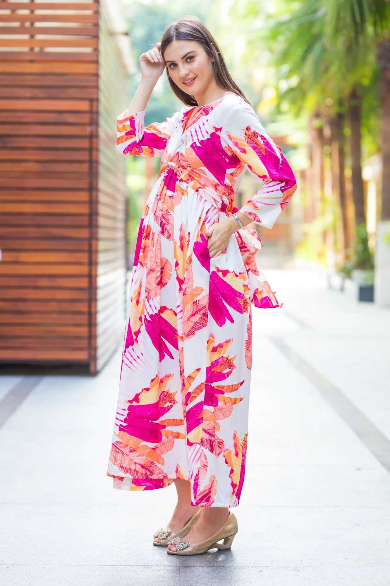 Tangy Floral Knot Maternity Midi Dress