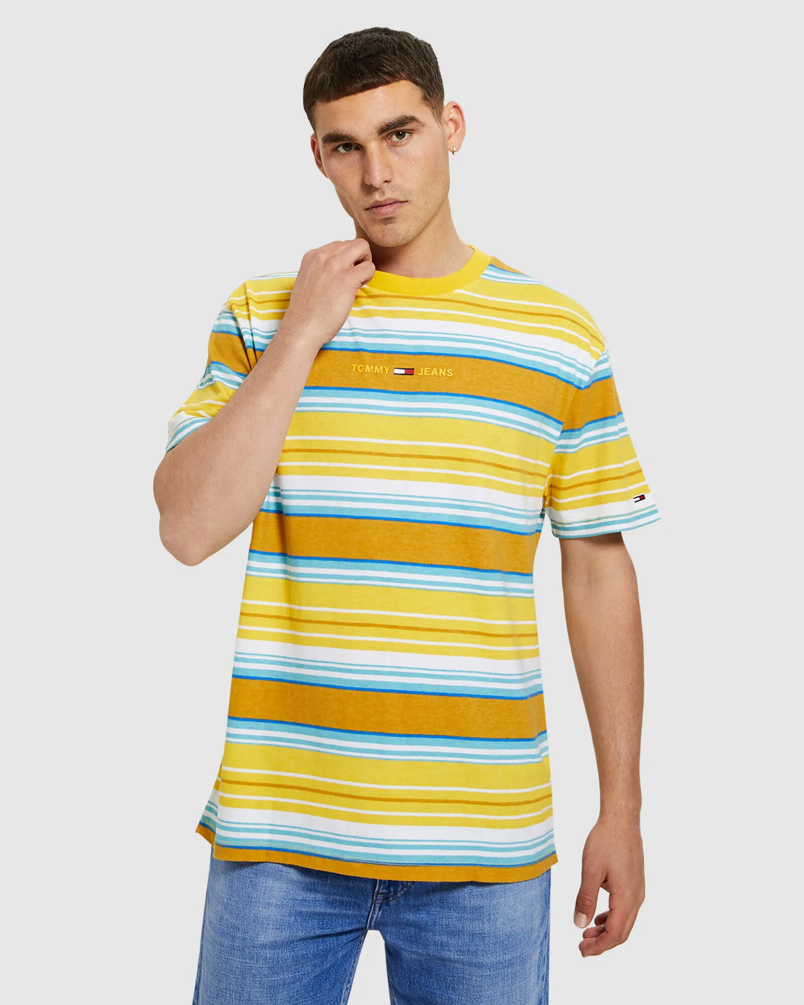 Tommy Jeans TJM Multistripe Layout T-Shirt Yellow/White/Blue