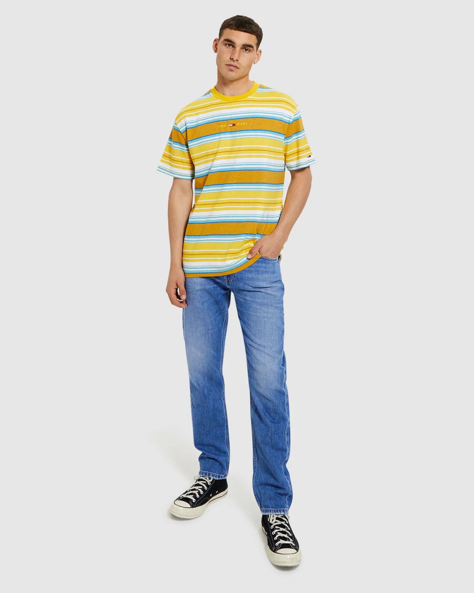 Tommy Jeans TJM Multistripe Layout T-Shirt Yellow/White/Blue