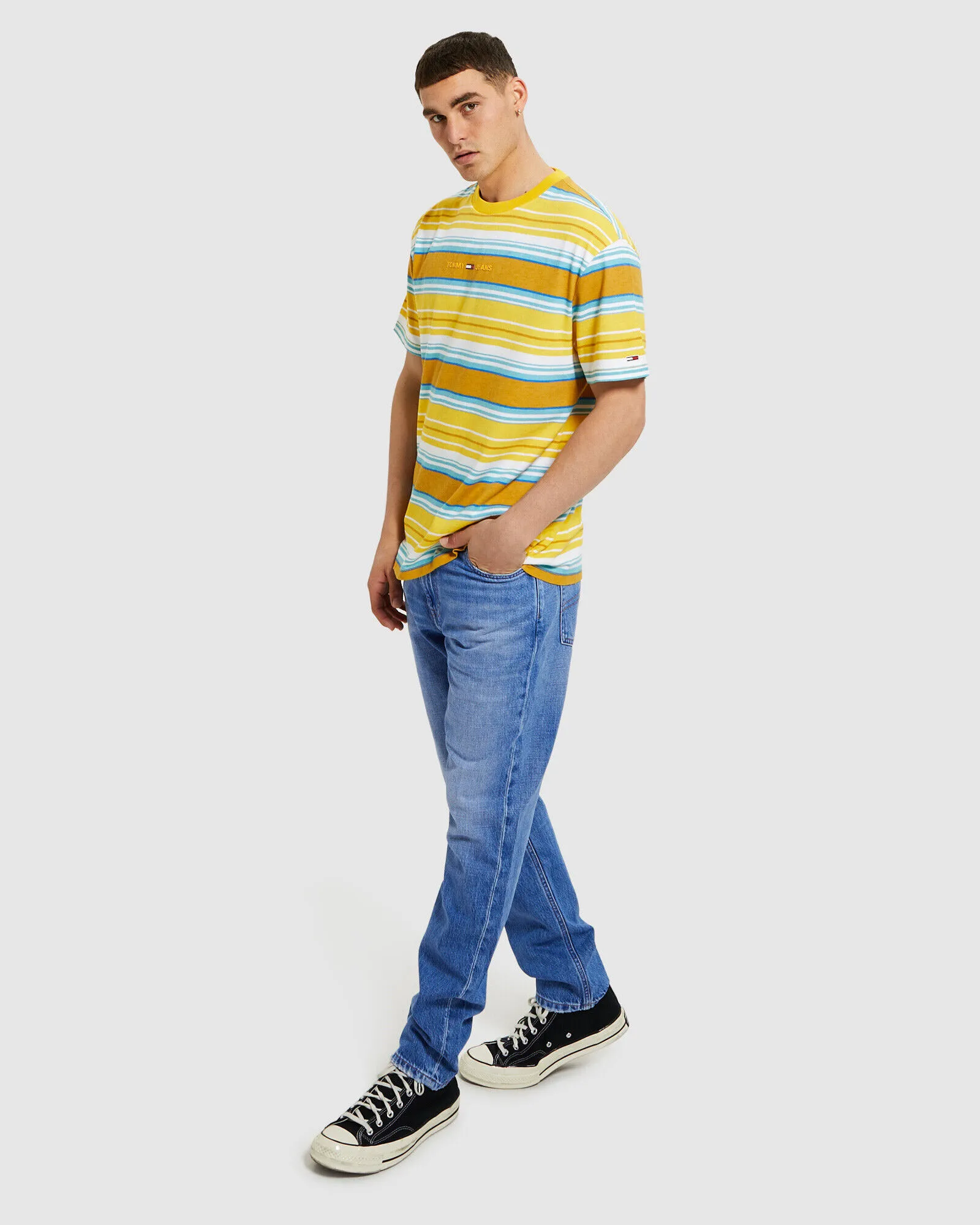 Tommy Jeans TJM Multistripe Layout T-Shirt Yellow/White/Blue