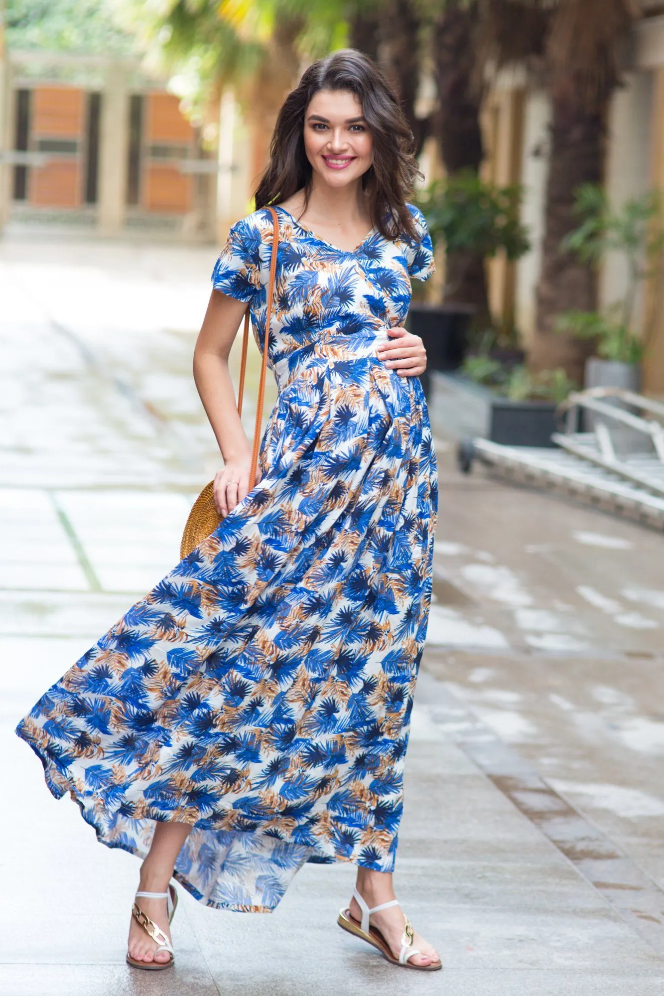 Tropical Leafy Maternity & Nursing Maxi