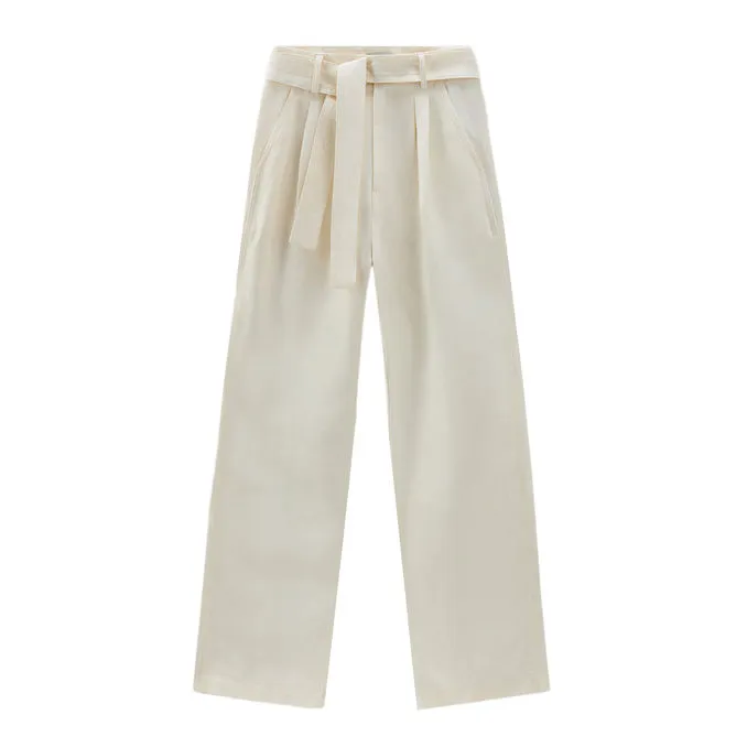 TROUSERS VISCOSE AND LINEN TROUSERS Woman Plaster White  