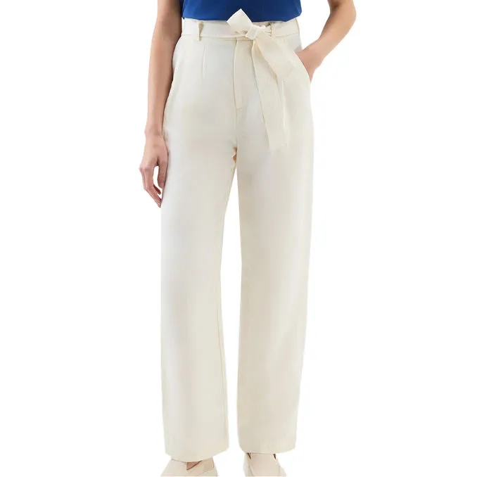 TROUSERS VISCOSE AND LINEN TROUSERS Woman Plaster White  