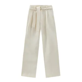 TROUSERS VISCOSE AND LINEN TROUSERS Woman Plaster White  