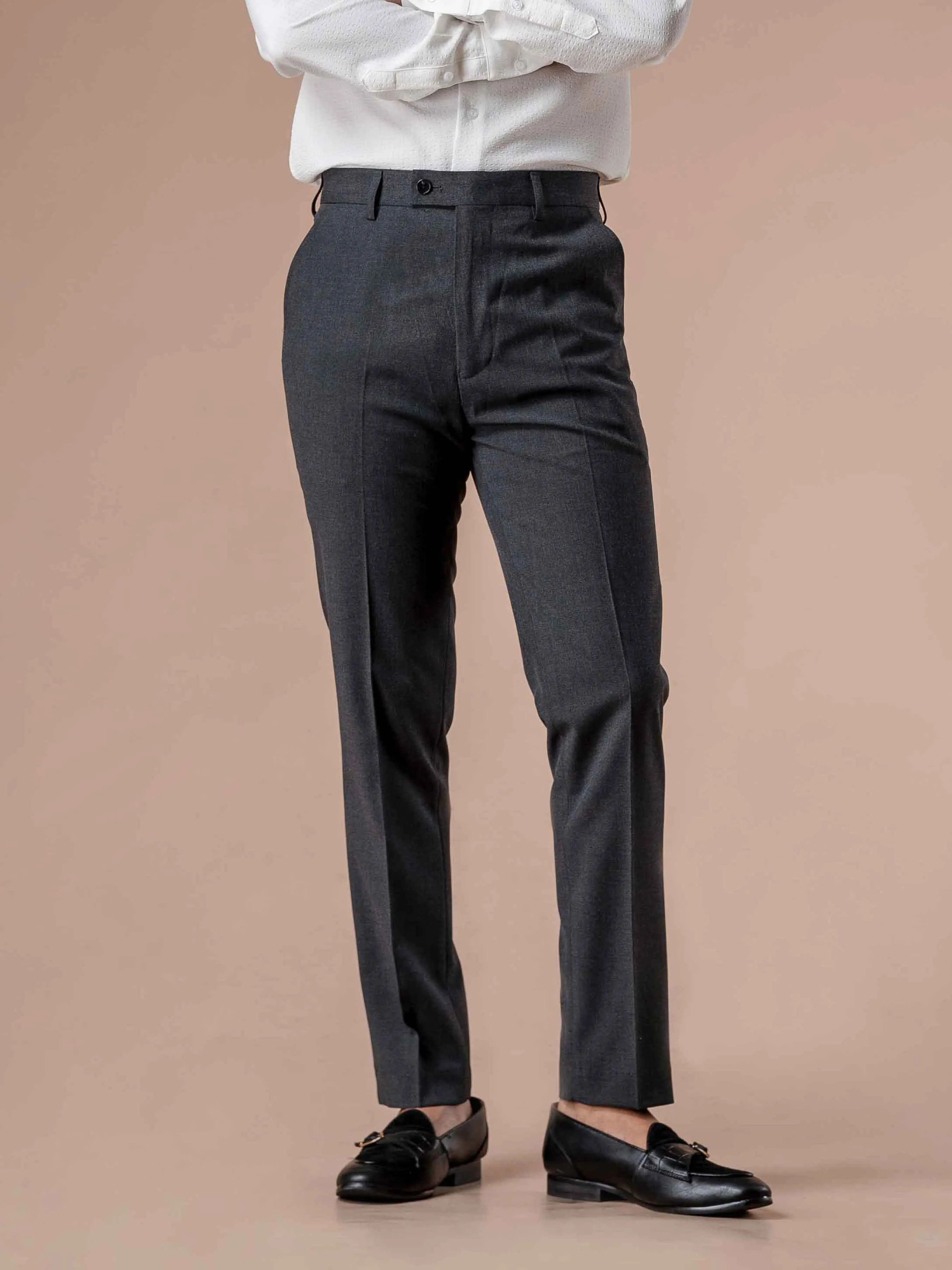 Trousers With Belt Loop - Dark Grey Plain (Stretchable)