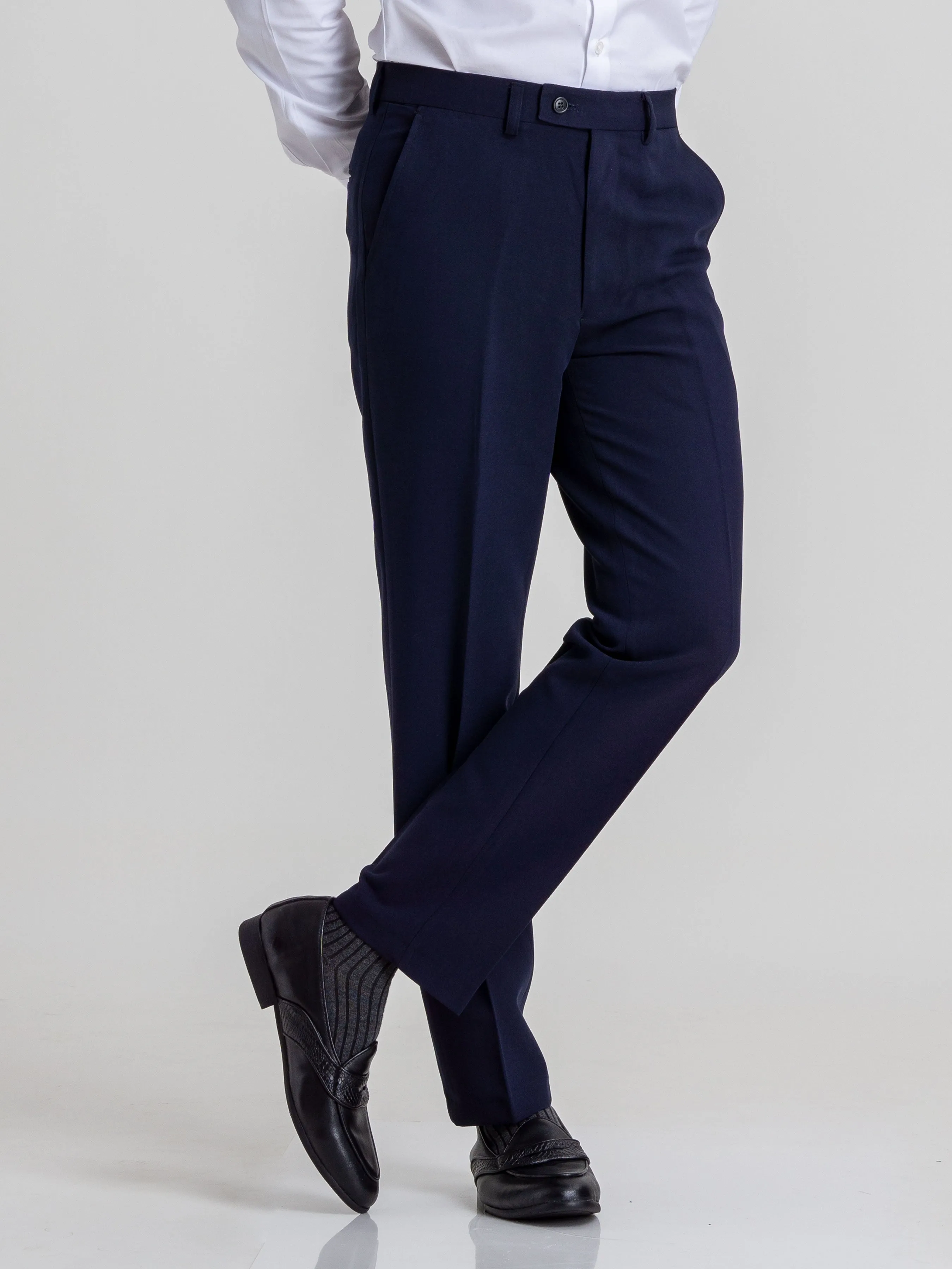 Trousers With Belt Loop -  Navy Blue Plain (Stretchable)