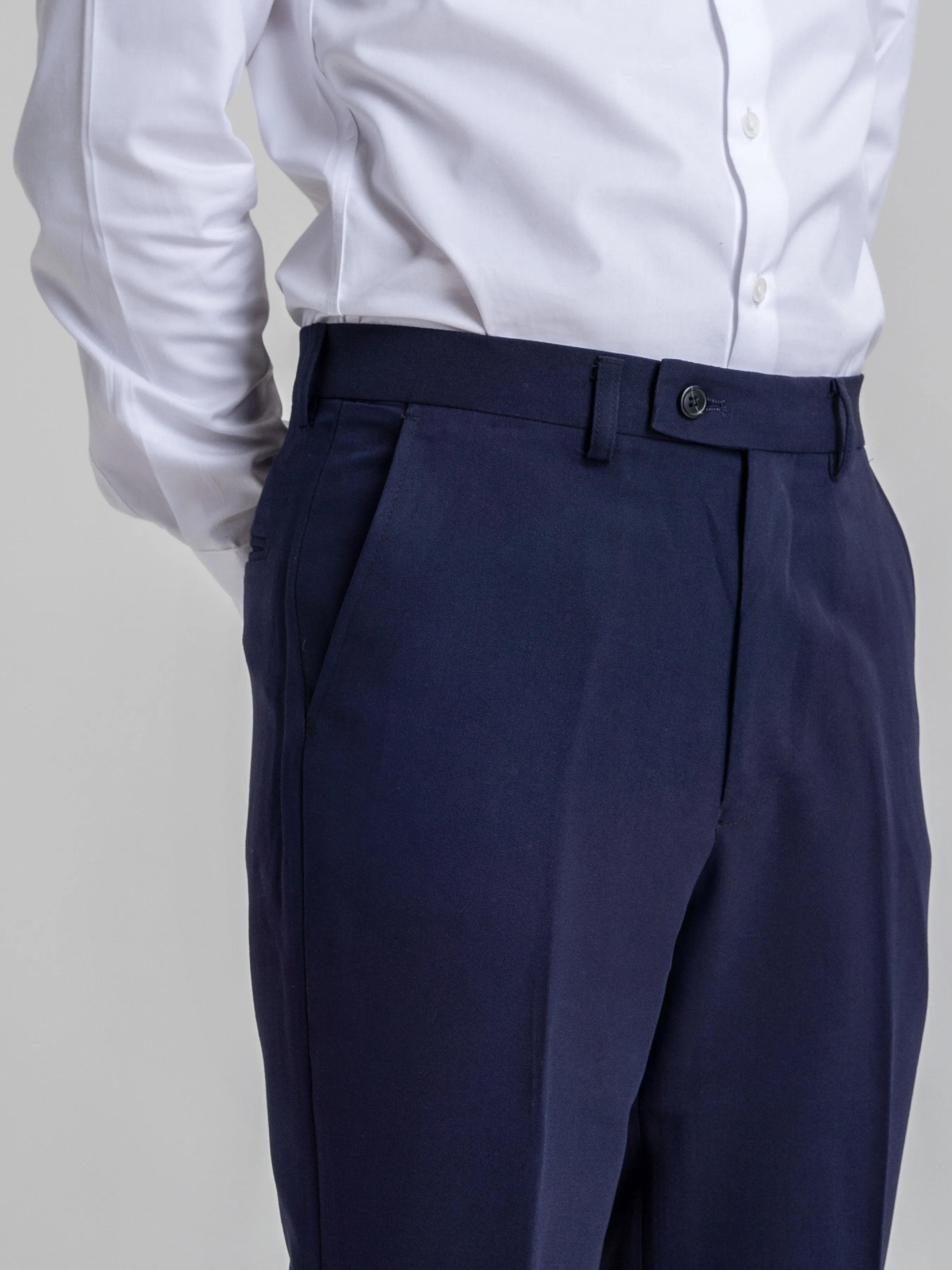 Trousers With Belt Loop -  Navy Blue Plain (Stretchable)