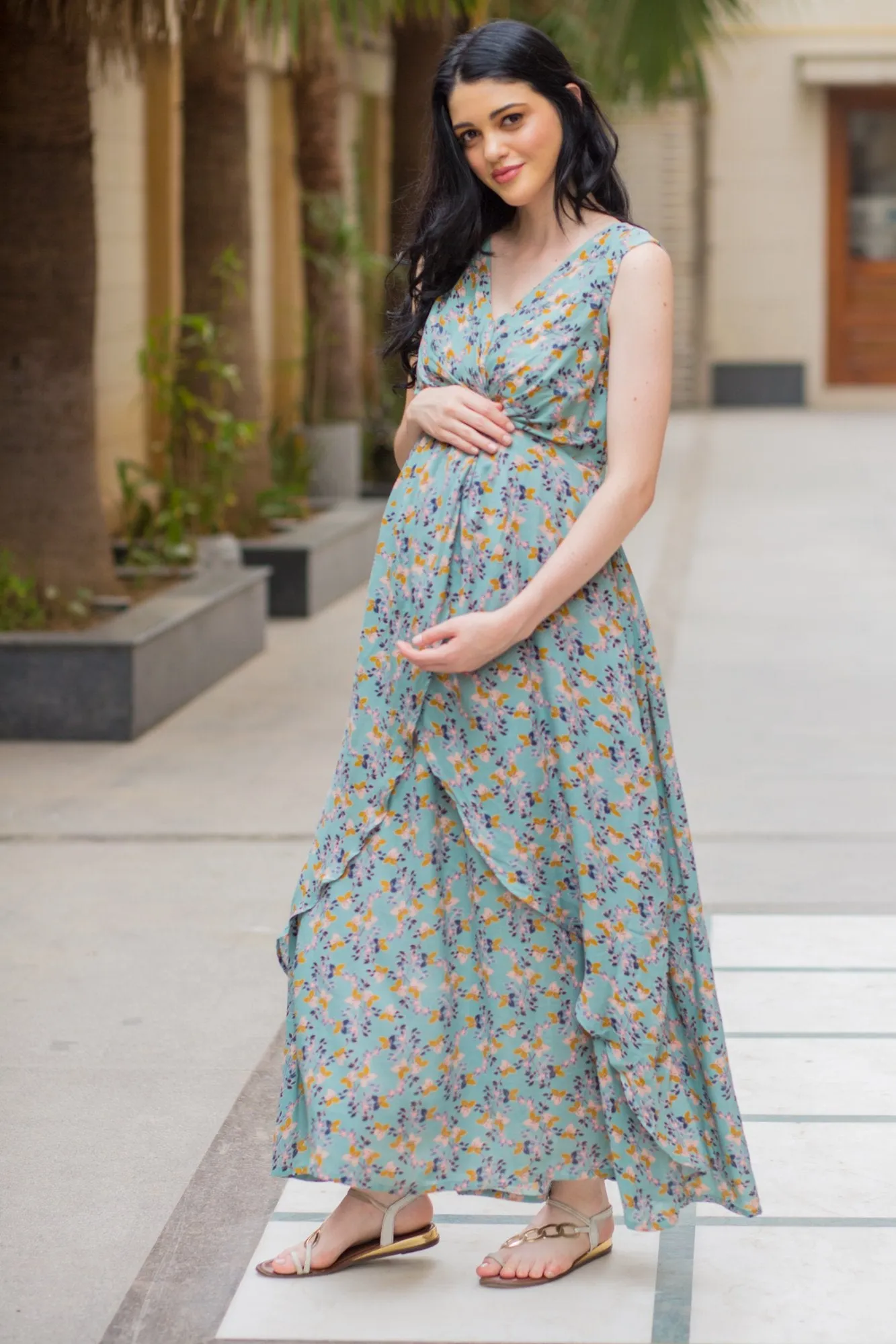 Unique Sage Green Maternity Dress