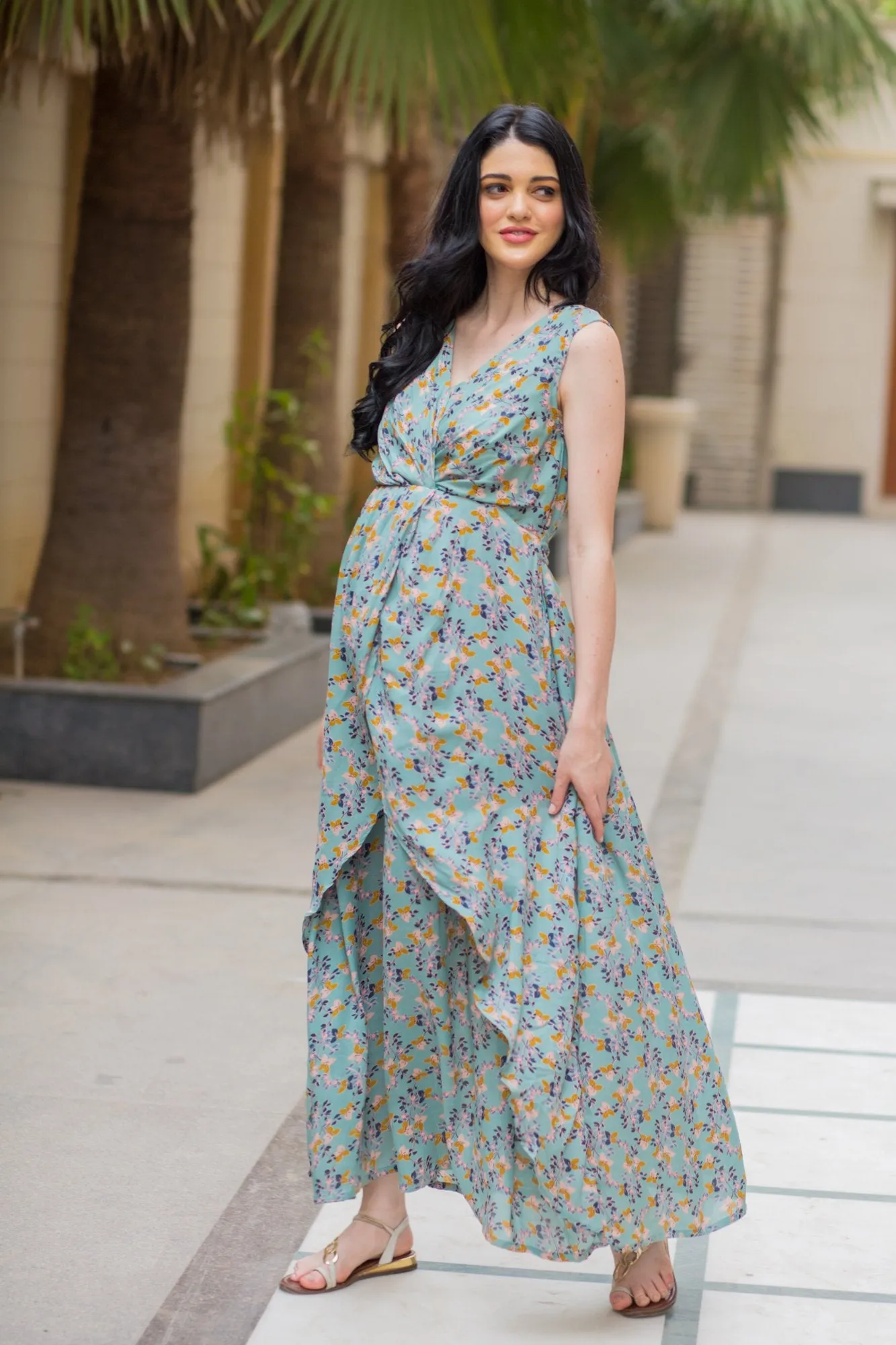 Unique Sage Green Maternity Dress