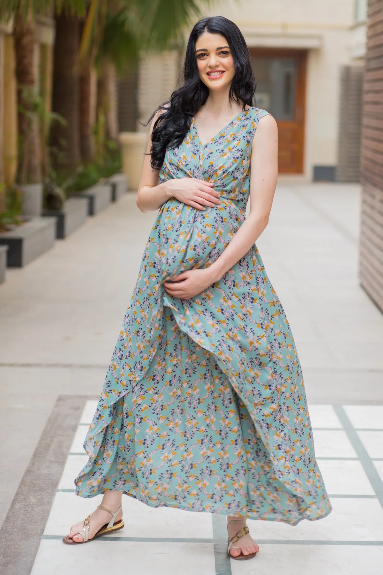 Unique Sage Green Maternity Dress