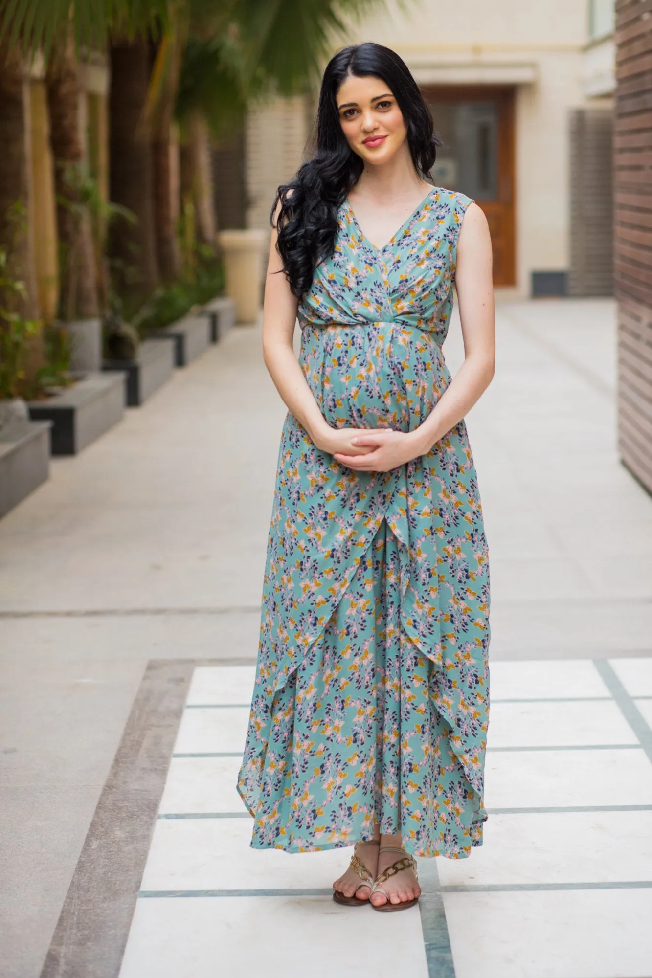 Unique Sage Green Maternity Dress