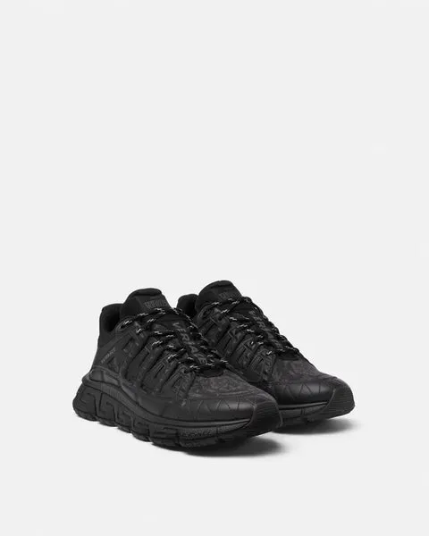 VERSACE BAROCCO JACQUARD TRIGRECA SNEAKERS, Black