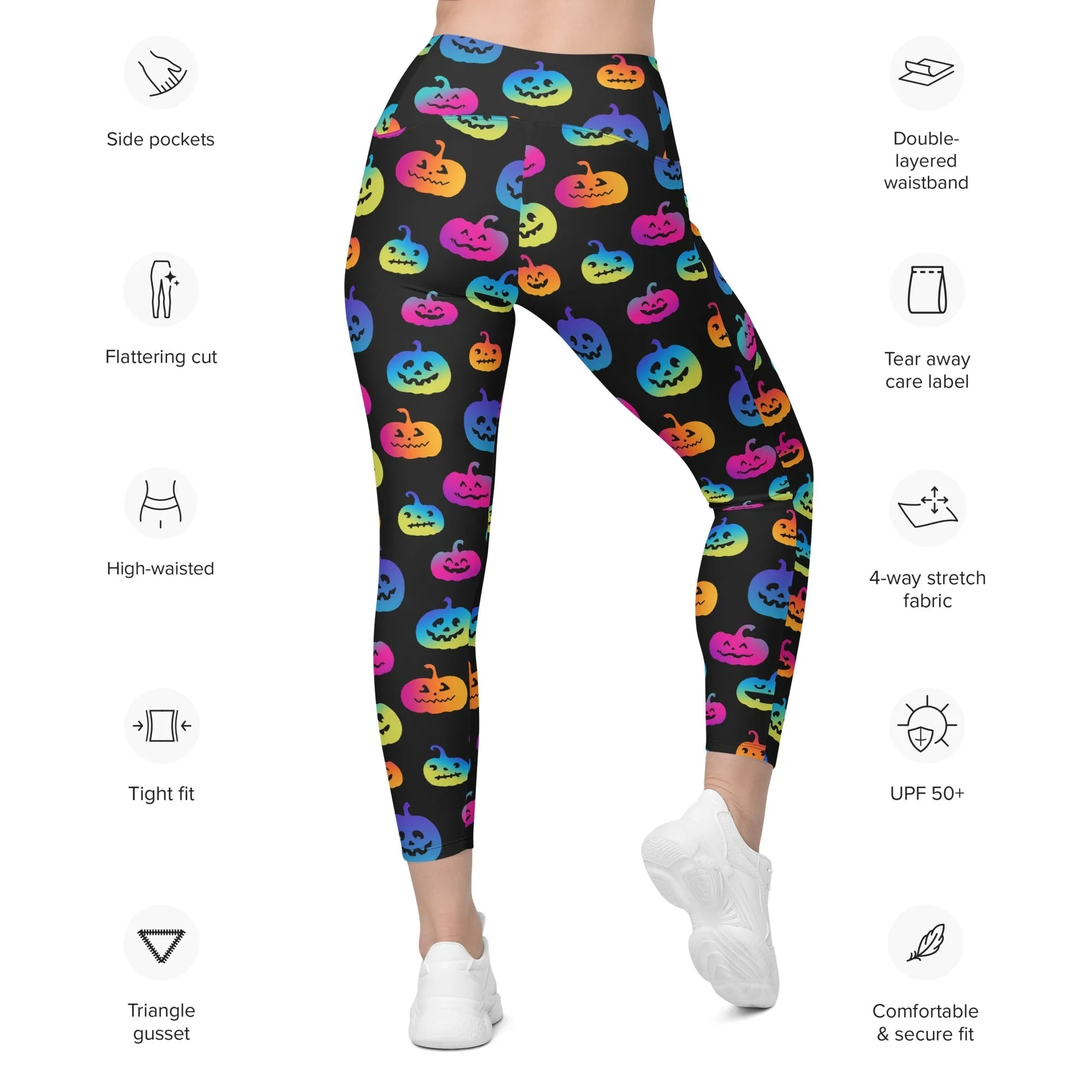 Vibrant Jack O'Lanterns Leggings With Pockets