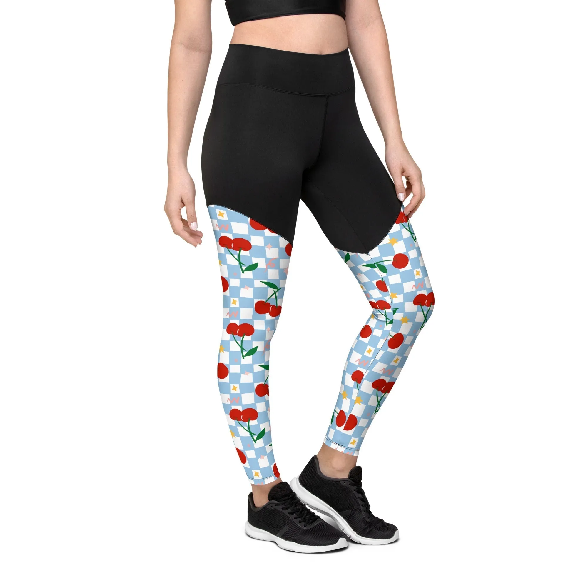 Vintage Cherry Checkered Compression Leggings