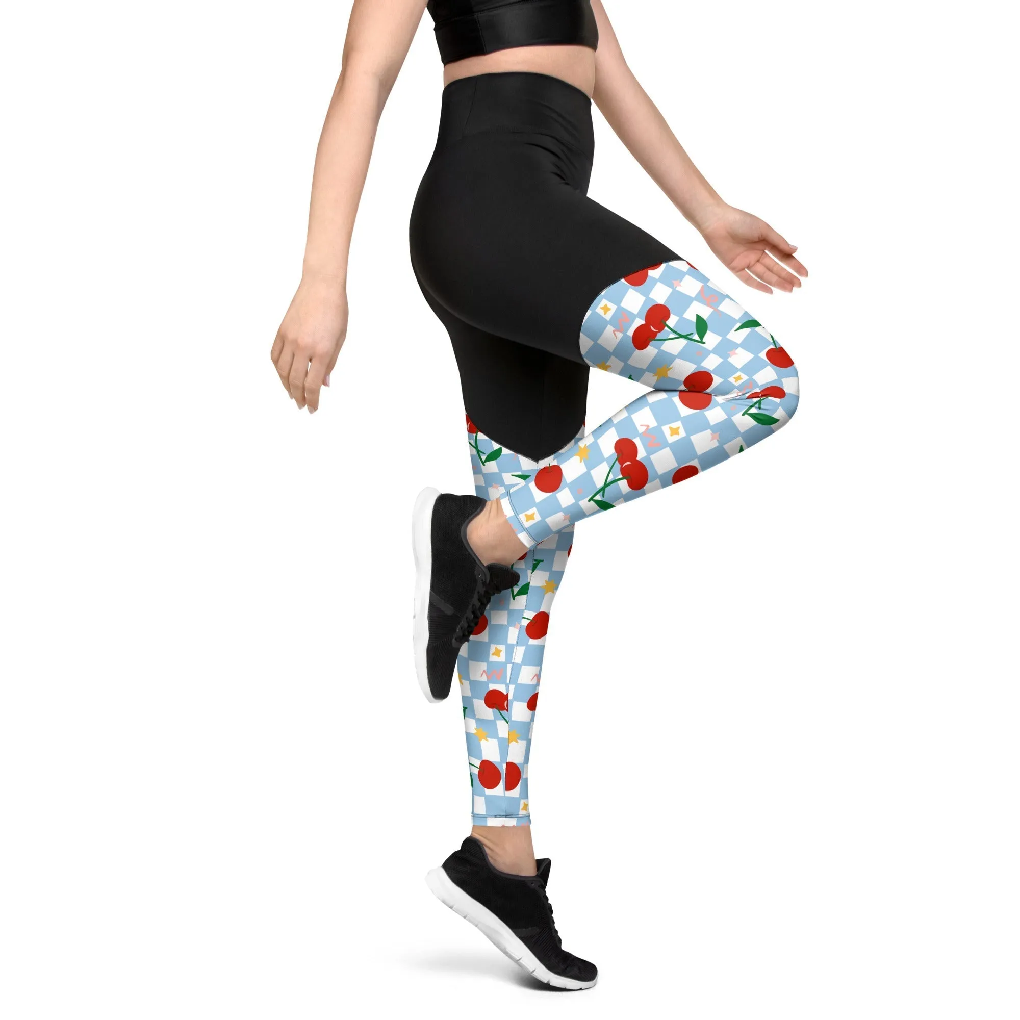 Vintage Cherry Checkered Compression Leggings