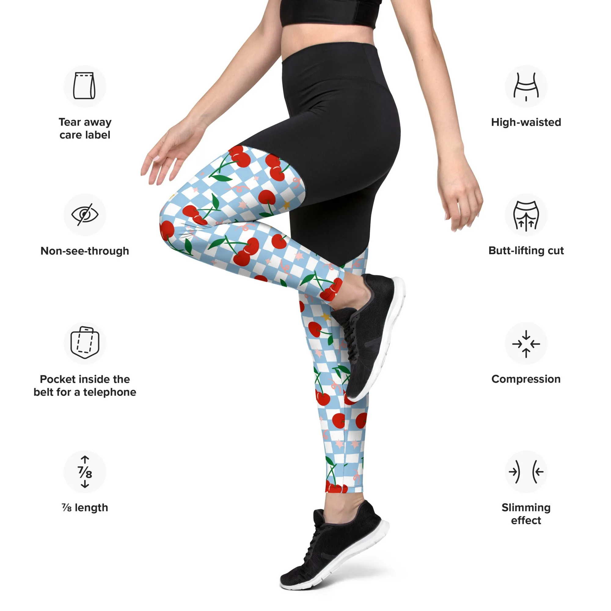 Vintage Cherry Checkered Compression Leggings