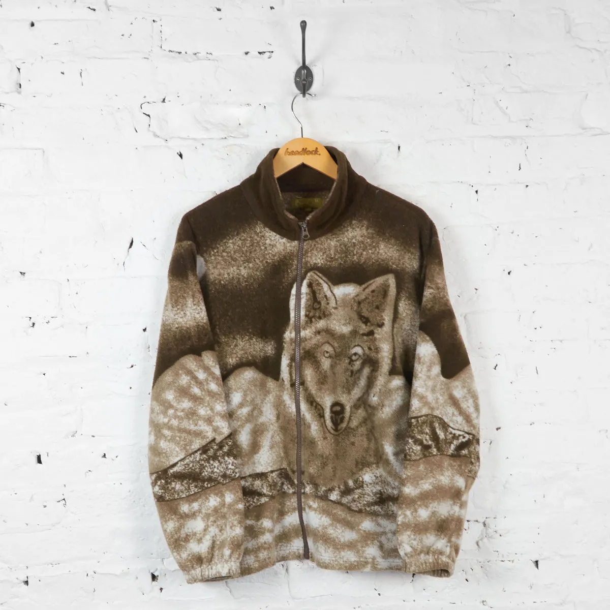 Vintage Wolf Patterned Fleece - Brown - M