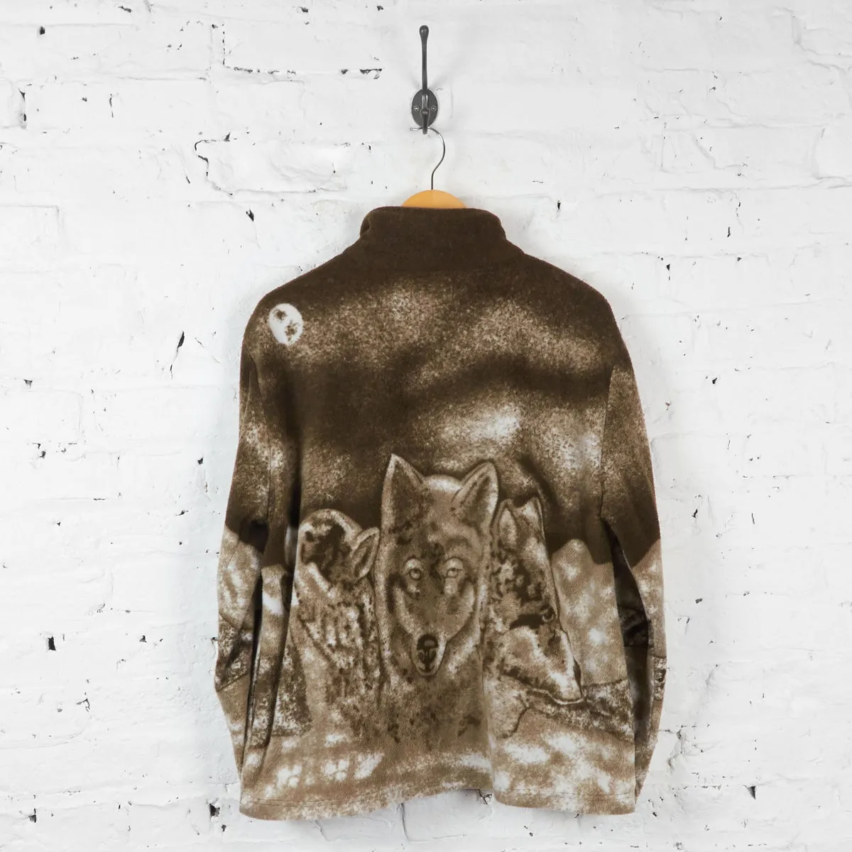 Vintage Wolf Patterned Fleece - Brown - M