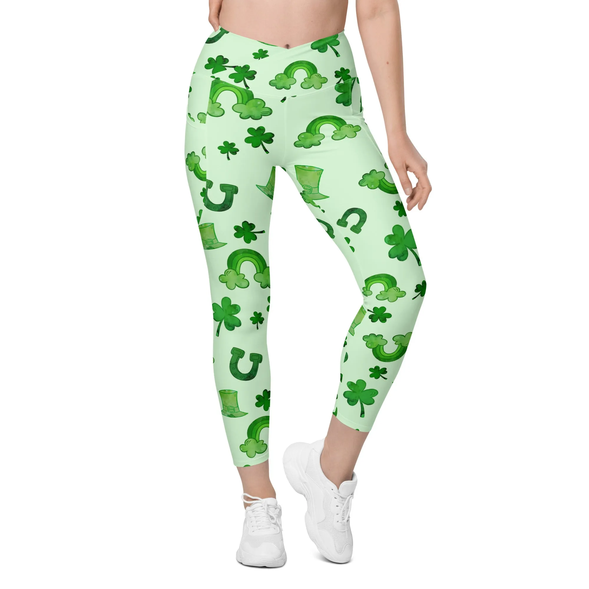 Watercolor St. Patrick's Day Crossover Leggings With Pockets