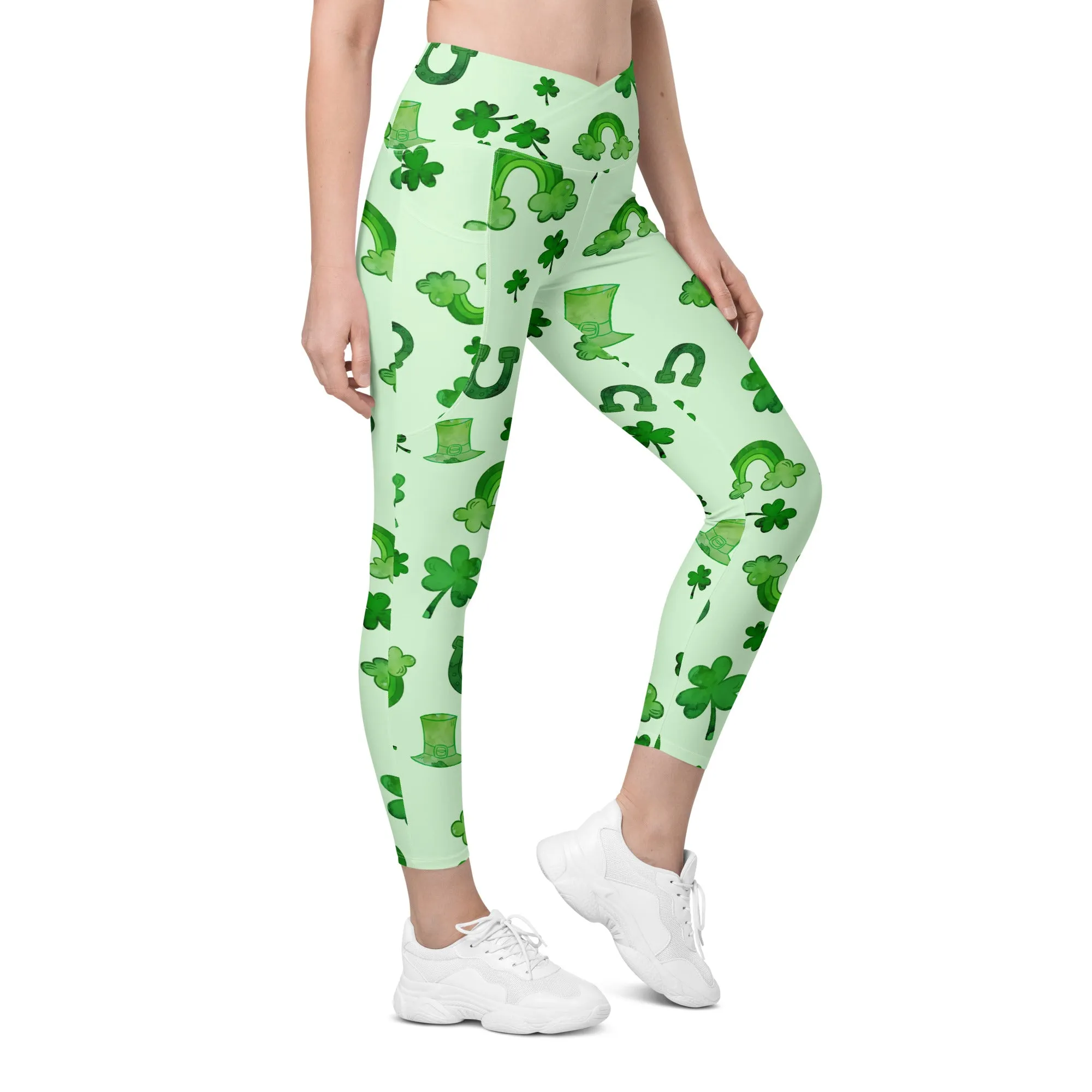 Watercolor St. Patrick's Day Crossover Leggings With Pockets