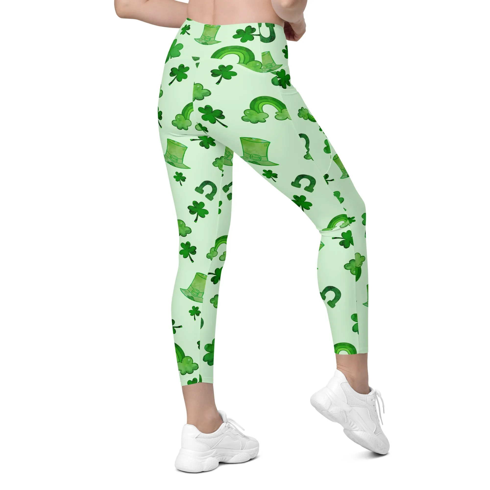 Watercolor St. Patrick's Day Crossover Leggings With Pockets