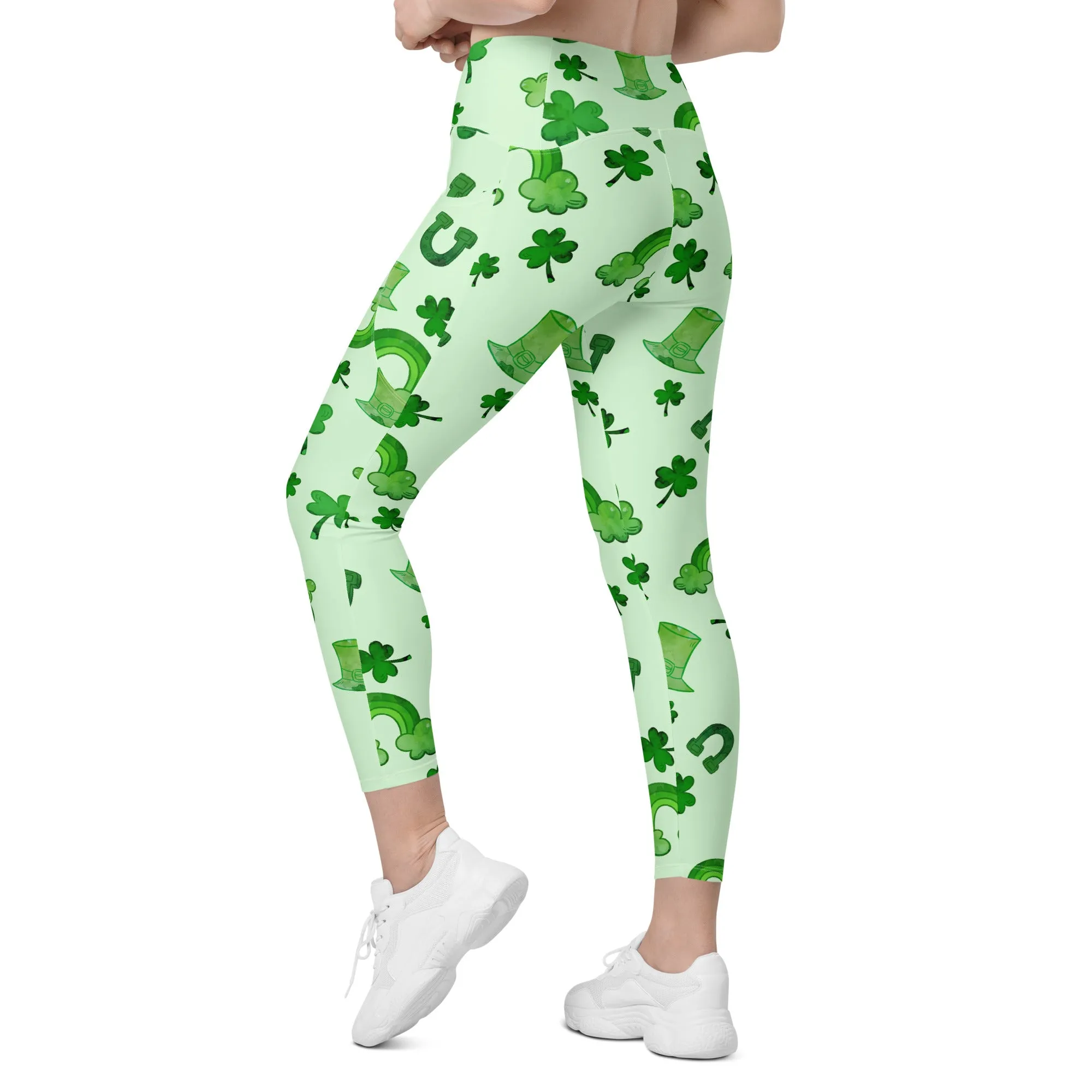 Watercolor St. Patrick's Day Crossover Leggings With Pockets