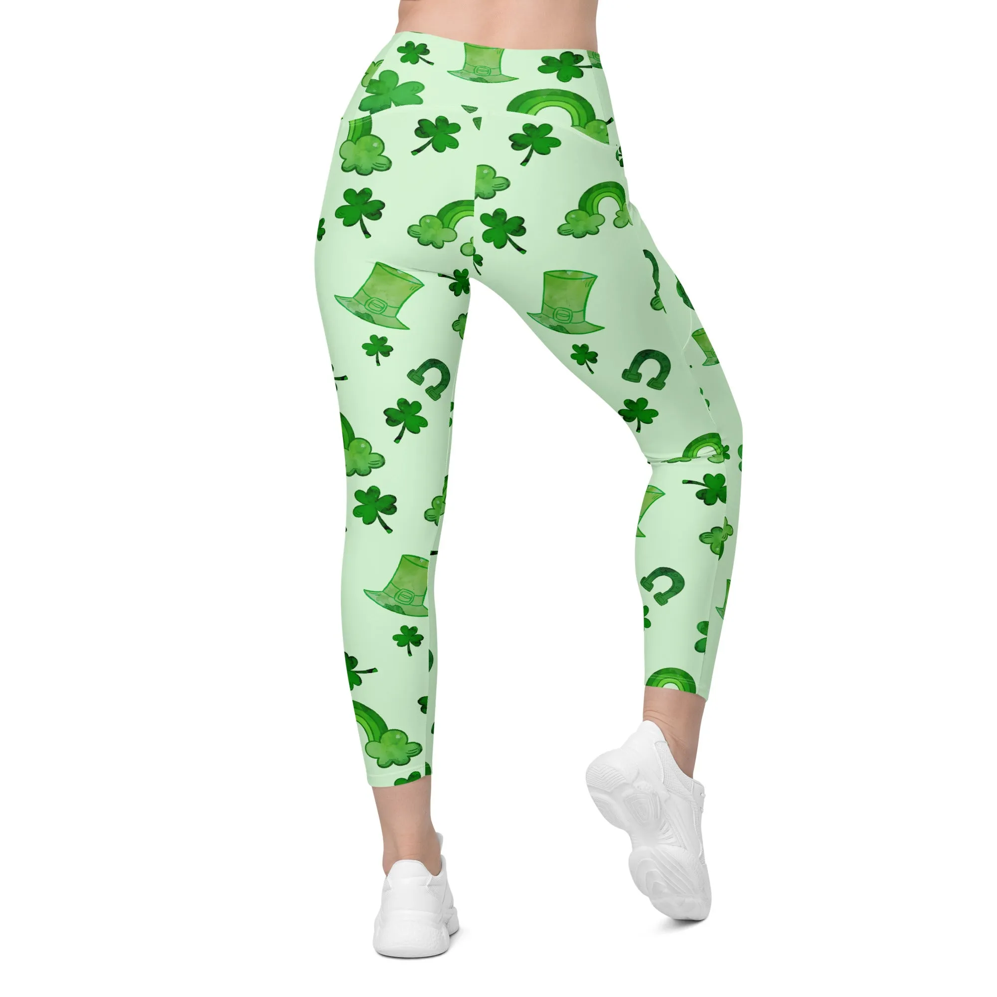 Watercolor St. Patrick's Day Crossover Leggings With Pockets