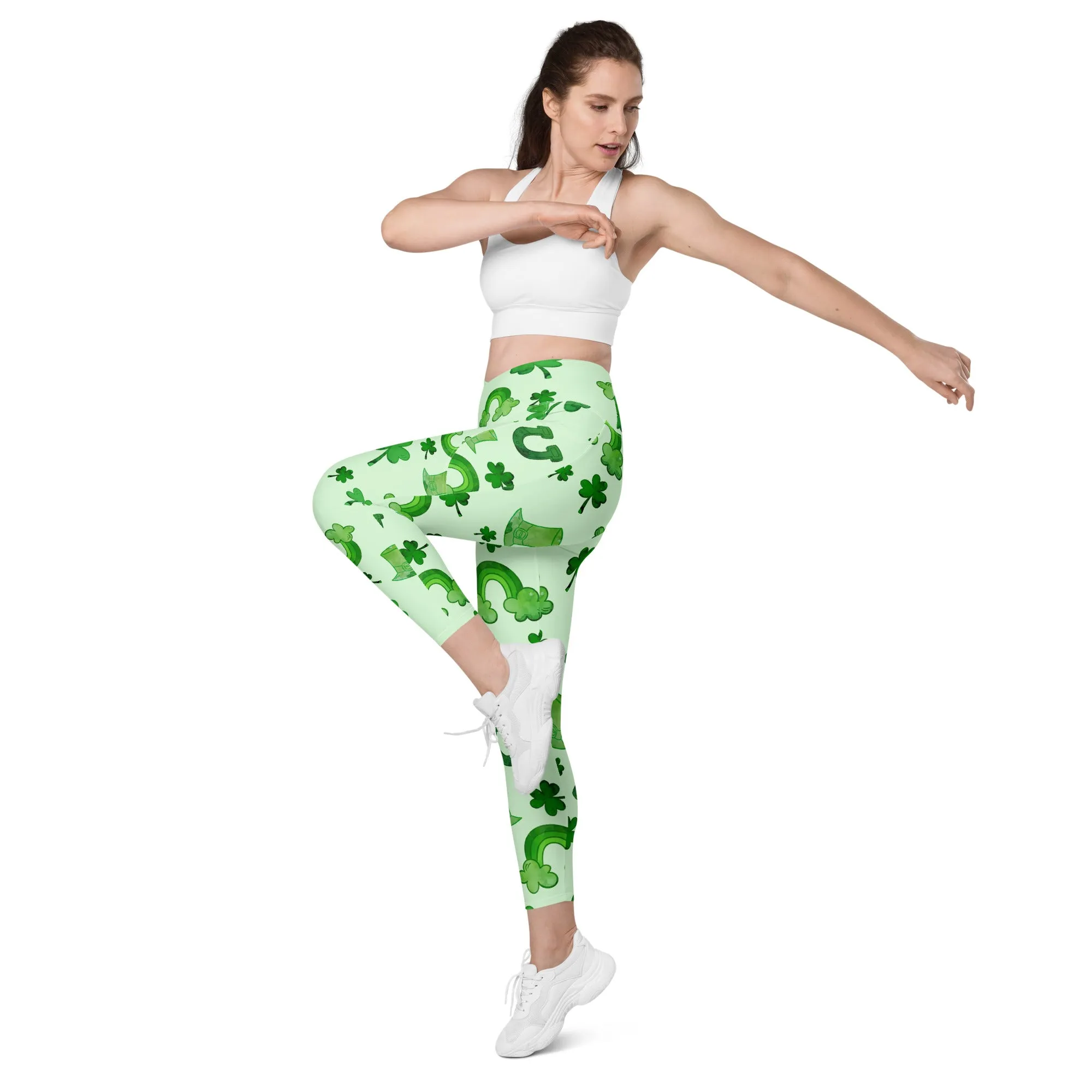 Watercolor St. Patrick's Day Crossover Leggings With Pockets