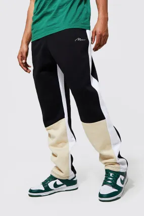 Wide Leg Man Colour Block Joggers | boohooMAN UK