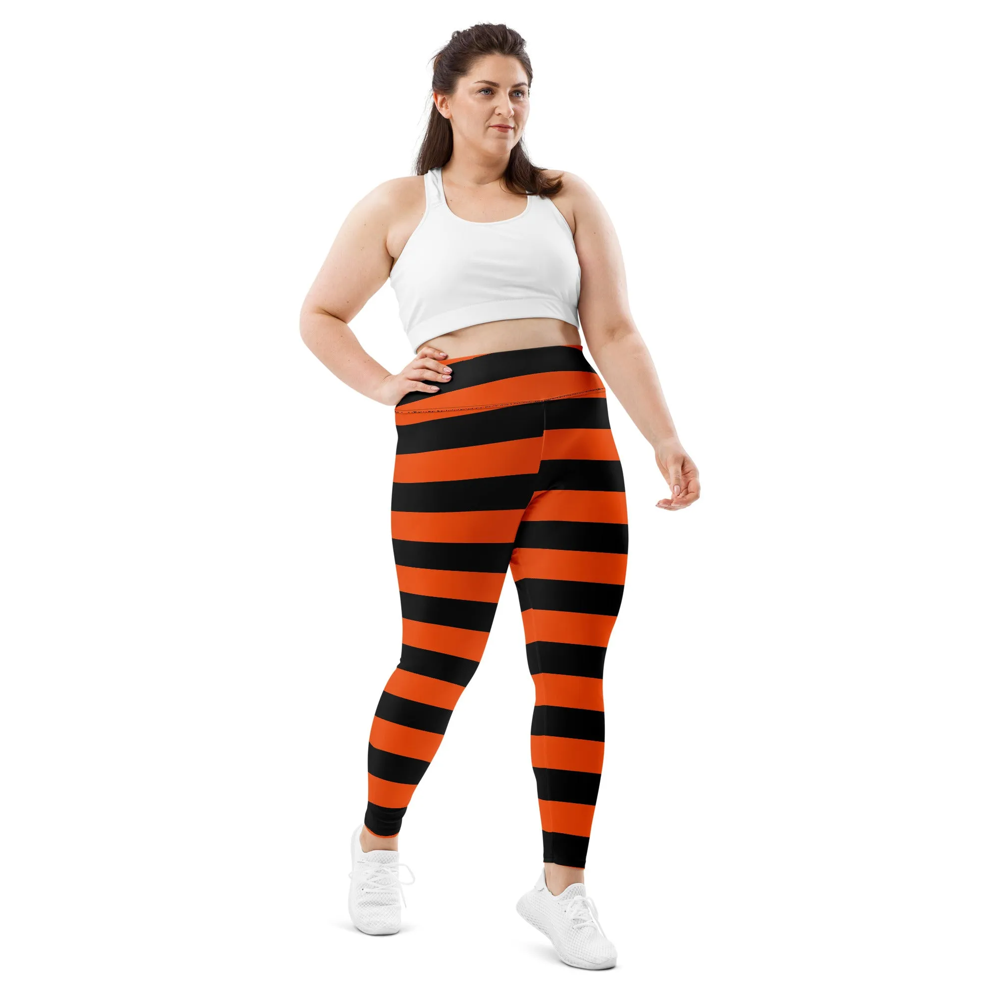 Witch's Orange and Black Stripe Plus Size Leggings