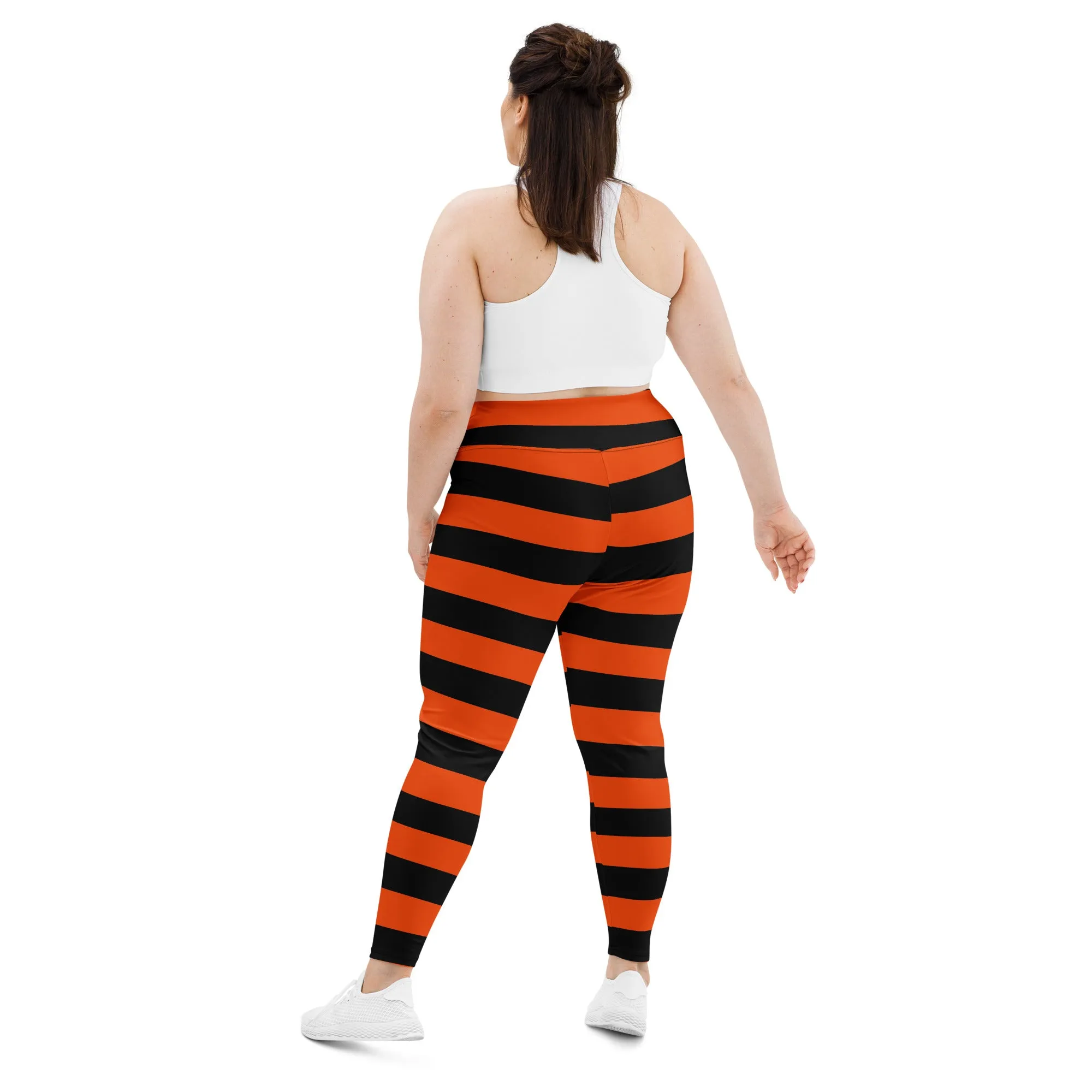 Witch's Orange and Black Stripe Plus Size Leggings