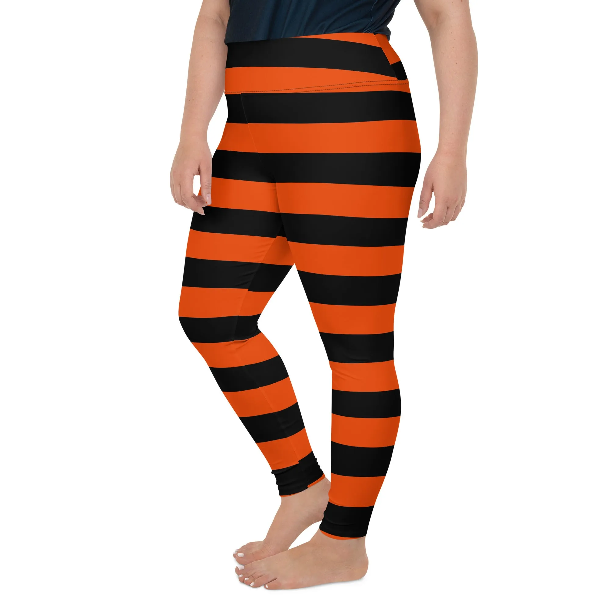 Witch's Orange and Black Stripe Plus Size Leggings