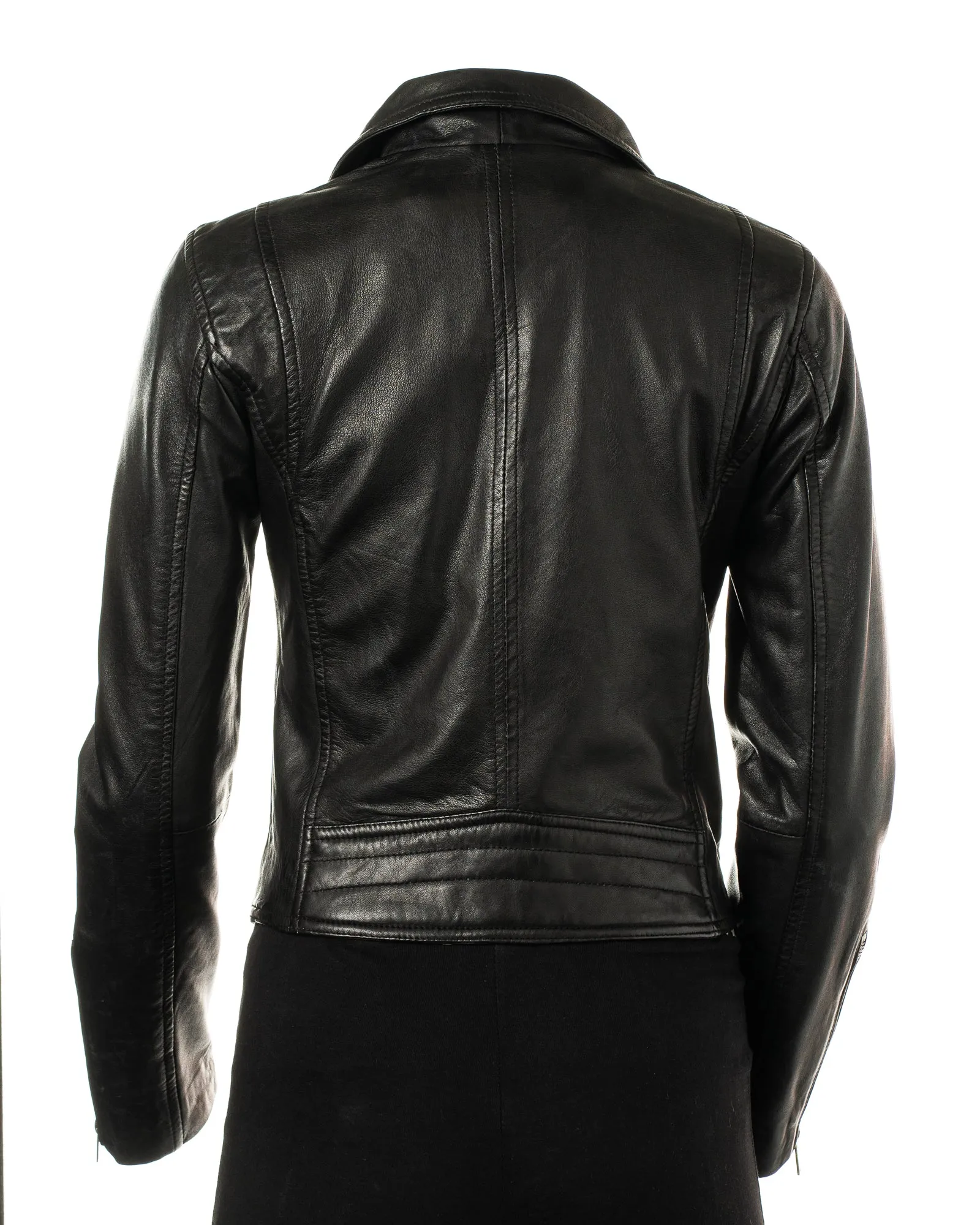 Women's Black Simple Asymmetric Leather Biker Jacket: Brigida