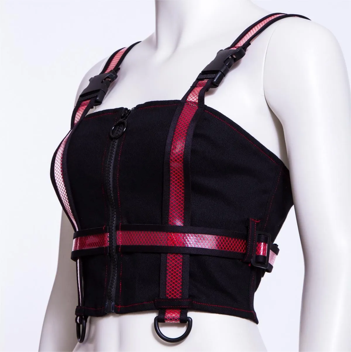 Women's Punk Double Color Mesh Splice Vest Red