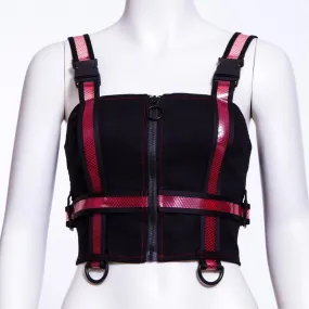 Women's Punk Double Color Mesh Splice Vest Red